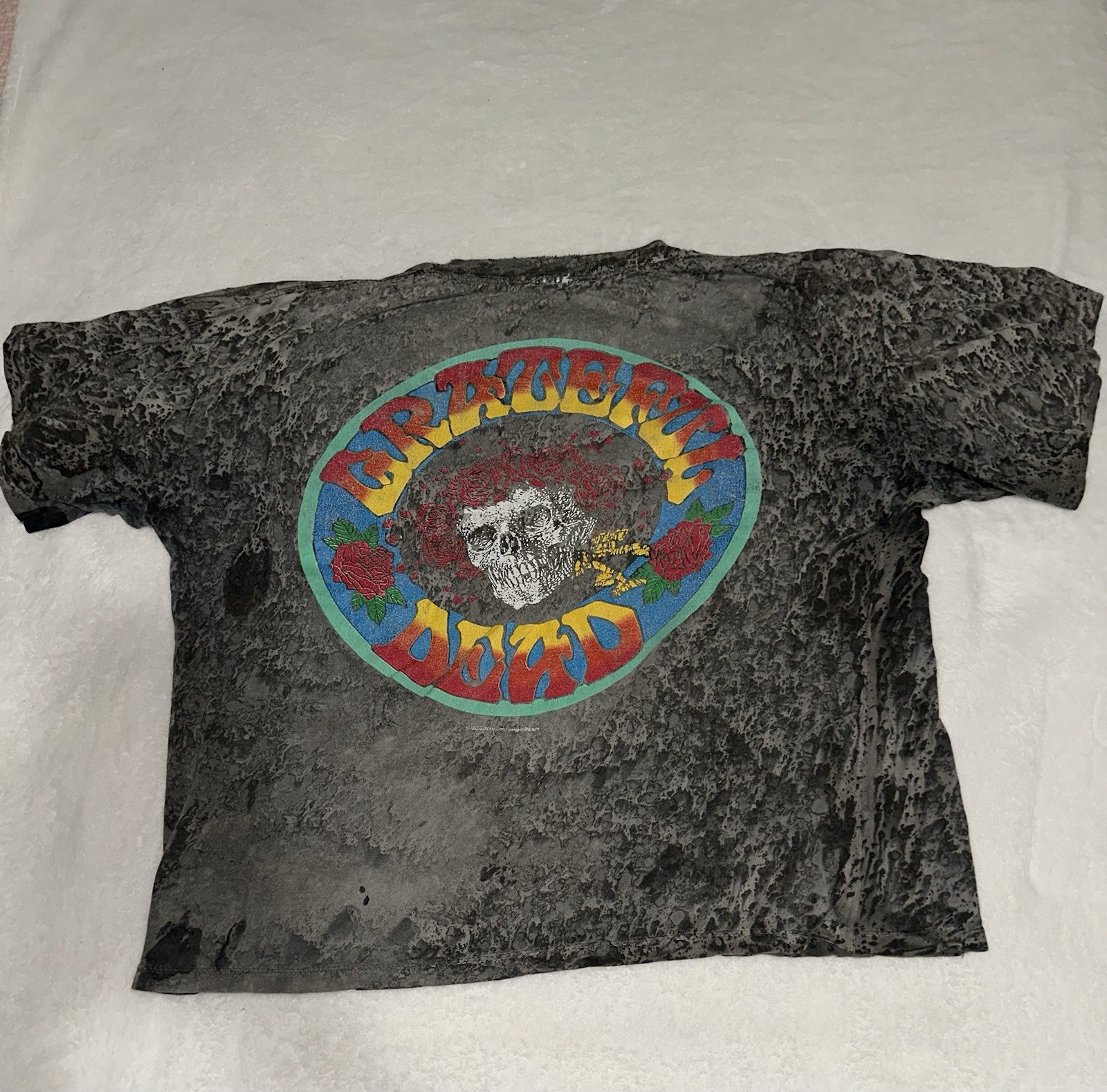 Vintage 1995 Grateful Dead Bertha T Shirt Brockum AOP Acid Wash Skull Roses