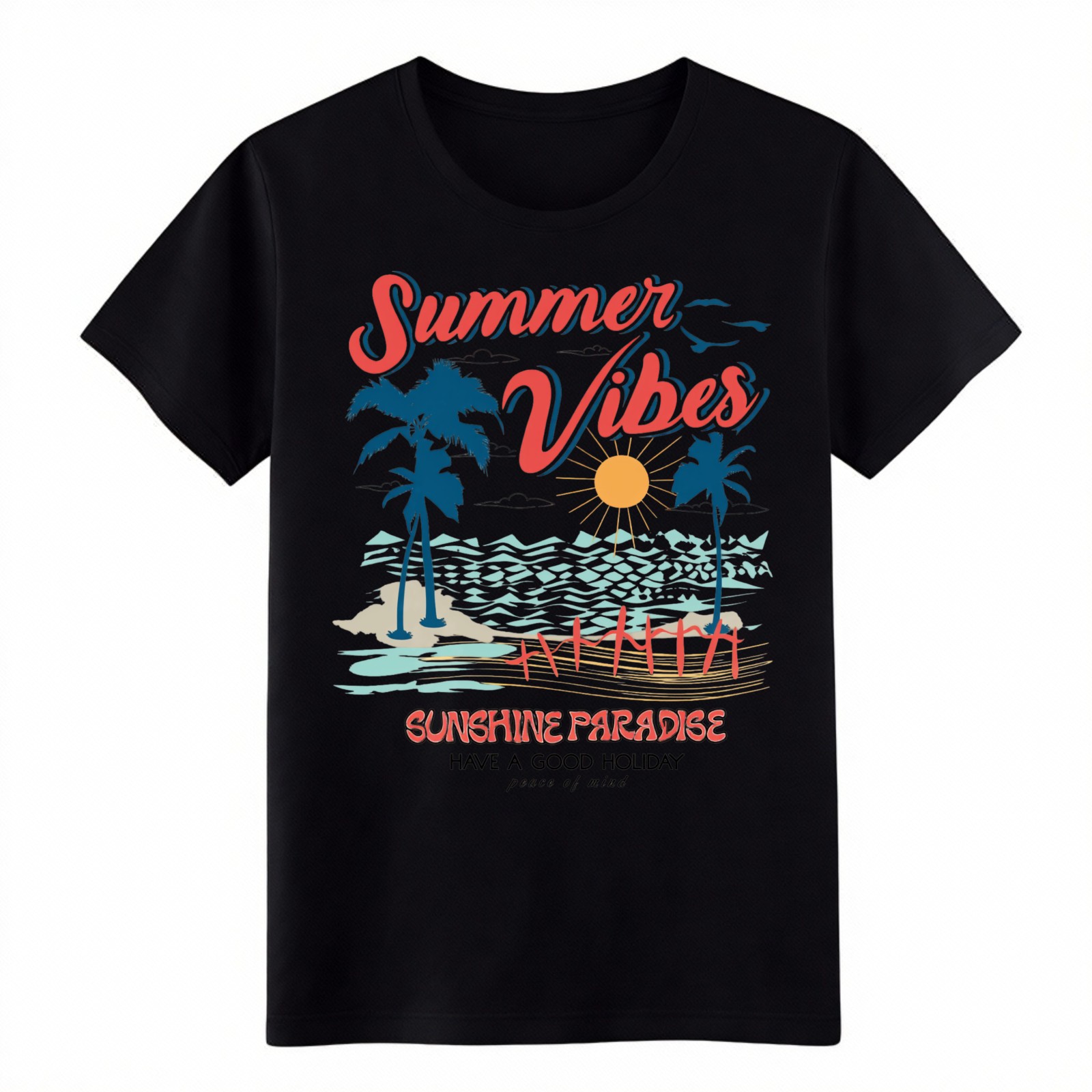 Summer Vibes Retro Beach Palm Tree Graphic Casual Cotton T-Shirt for Men Women
