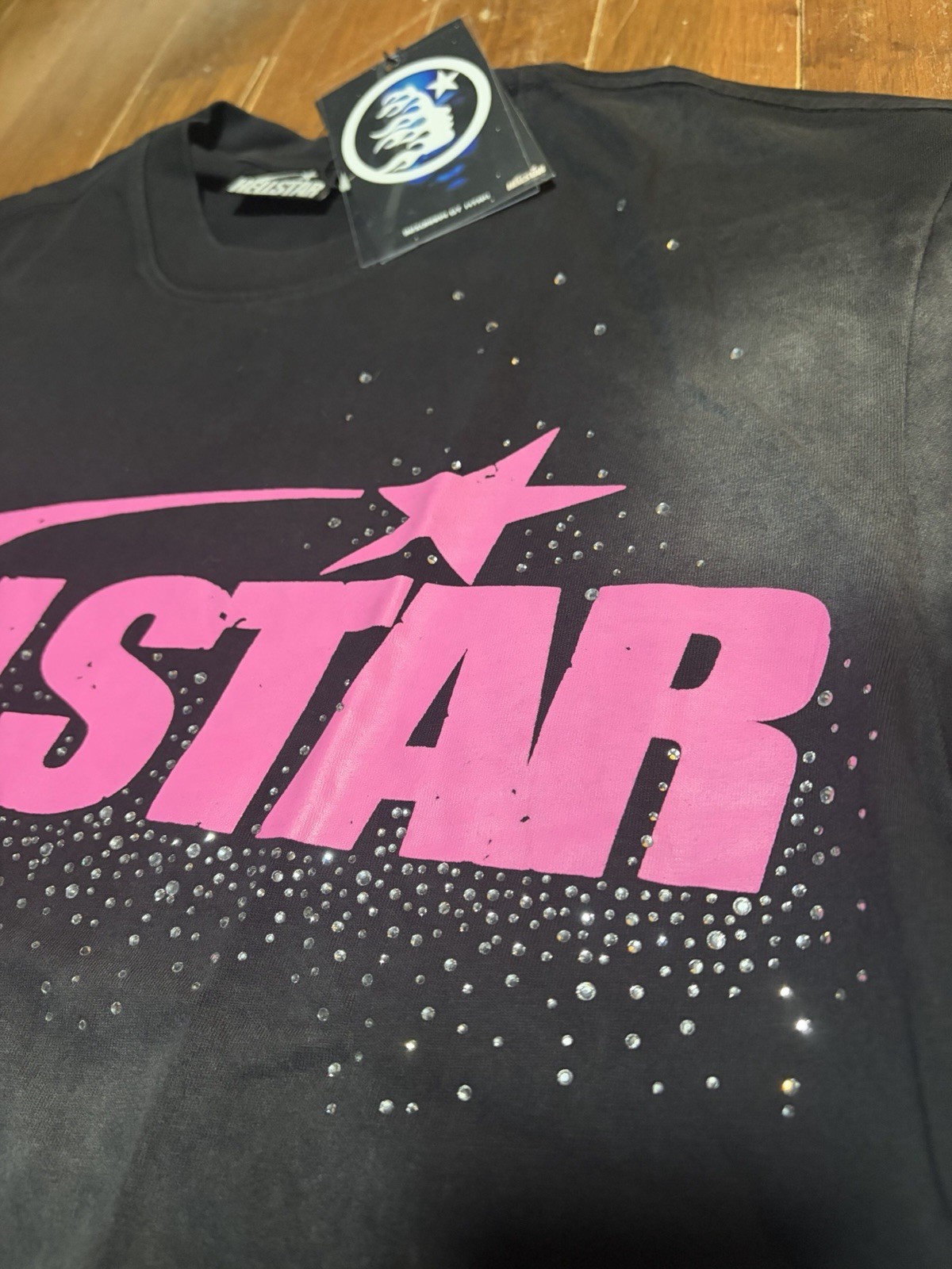 Hellstar T-Shirt Men’s Black & Pink w Rhinestones New
