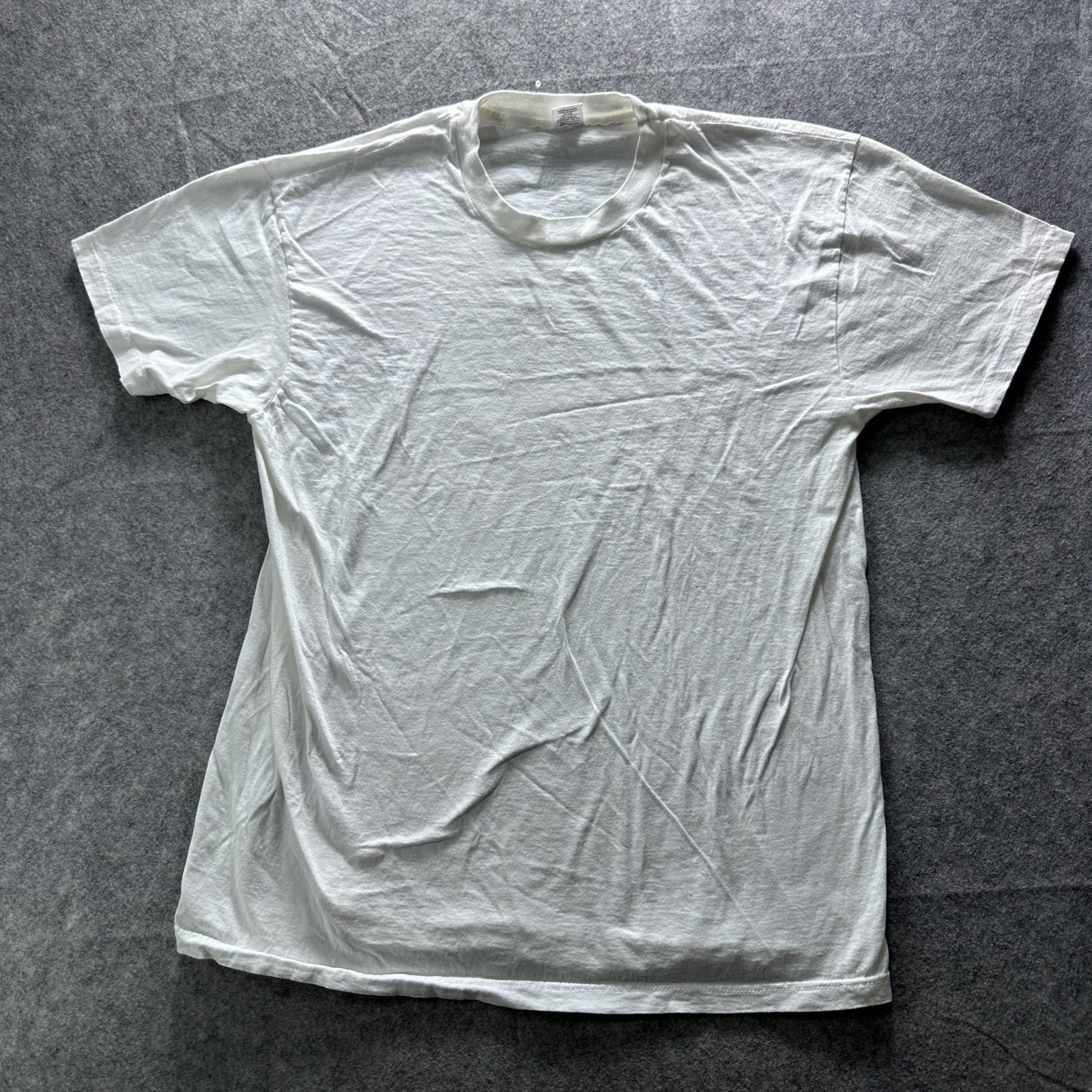 Vintage Shirt Mens L White Plain Crew Neck Tee Classic Basic Casual Undershirt