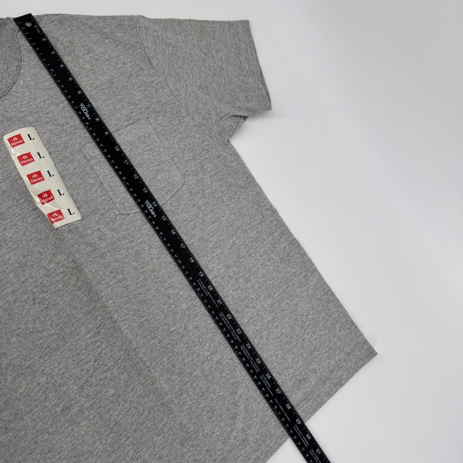 Vintage Hanes Mens Large Gray Pocket T Shirt Short Sleeve Made in USA Deadstock