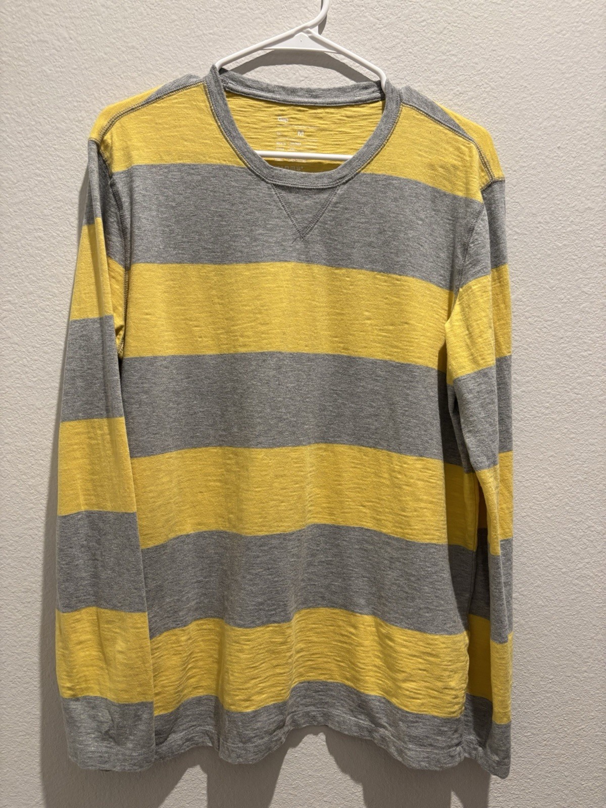 Men’s Yellow And Gray Slub Knit Jersey Pullover Horizontal Stripe M Preppy Gap