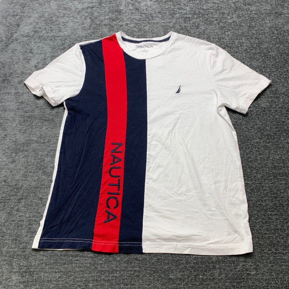 Nautica T Shirt Mens Large Multicolor Colorblock Cotton Spellout Logo Streetwear