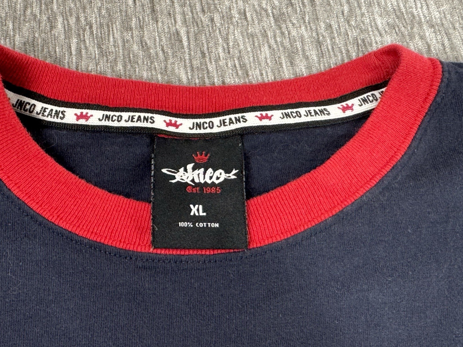 Vintage JNCO Jeans T-Shirt Mens XL Blue Red Apparel Grunge Skater Y2K Rap Tee