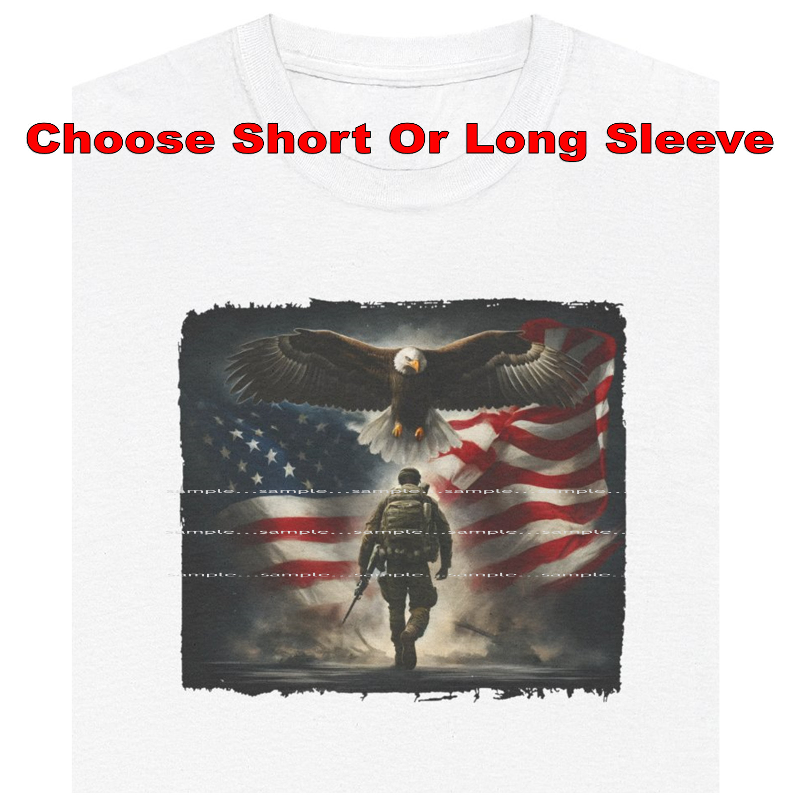American Eagle Protecting Military Soldier USA War Flag Graphic T Shirt S-5X