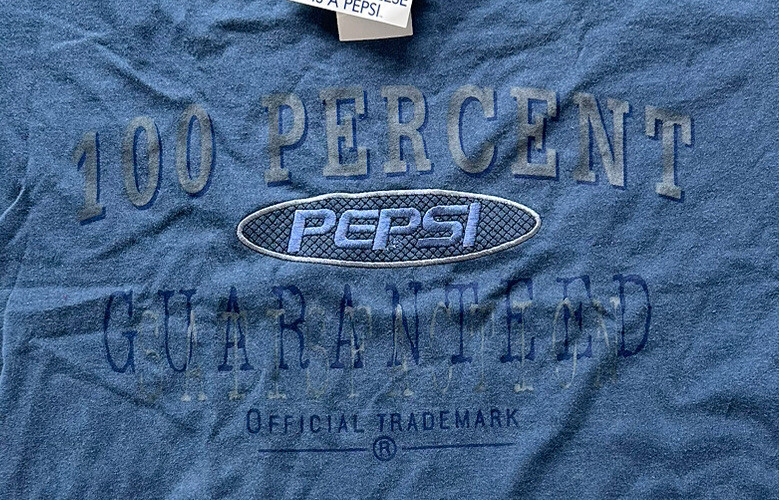 VTG Pepsi T Shirt Sz L/XL Made USA 100 Percent Guaranteed Blue Single Stitch