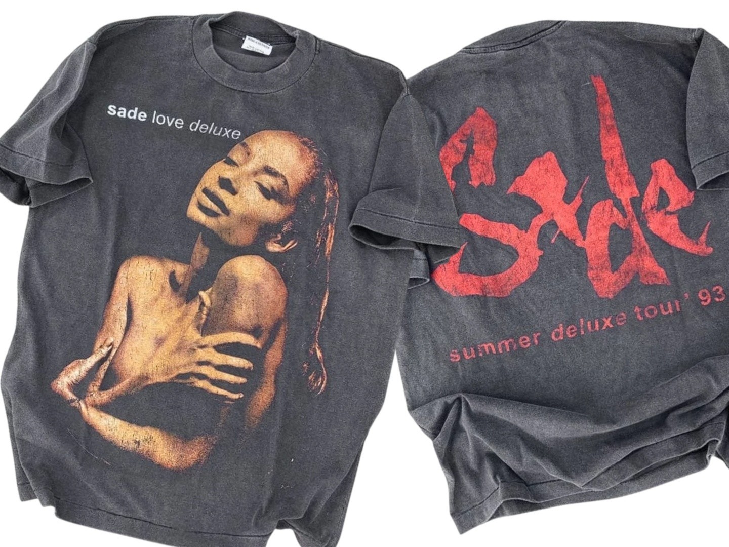 Vintage SADE T shirt XL LOVE DELUXE Summer Tour 1993 Black Faded Modern REPRINT