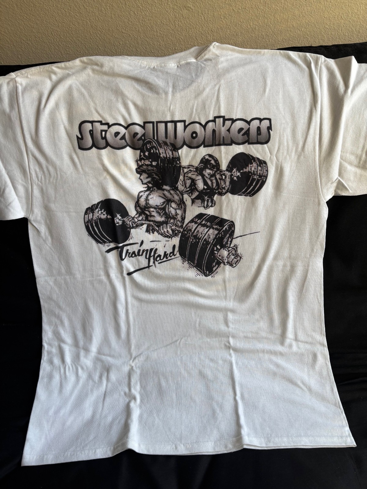New STEELWORKERS : « DTG » PRINT On 100% COTTON WHITE T-SHIRT LARGE