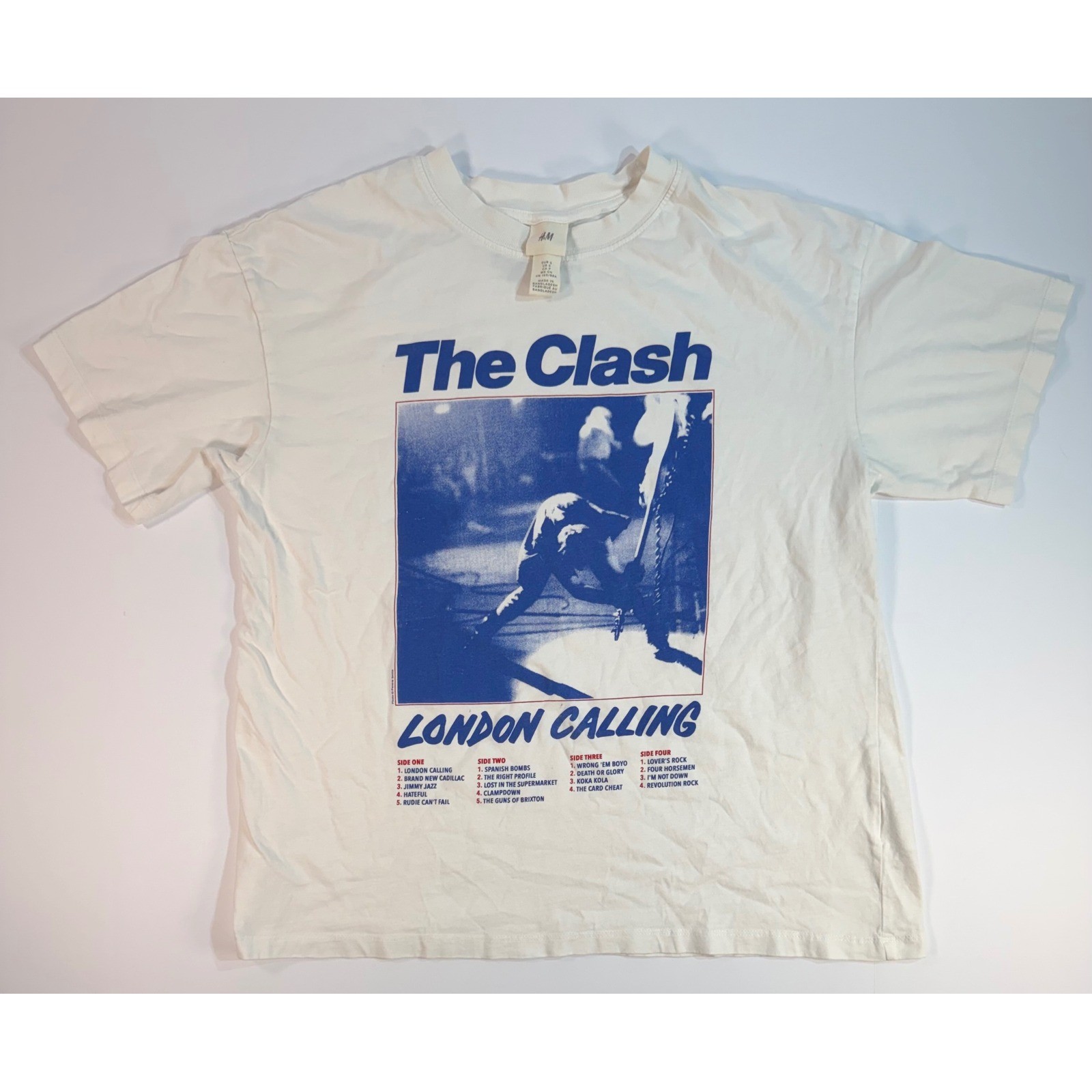 H&M The Clash London Calling Graphic T-Shirt White Mens Small Punk Rock Band Tee