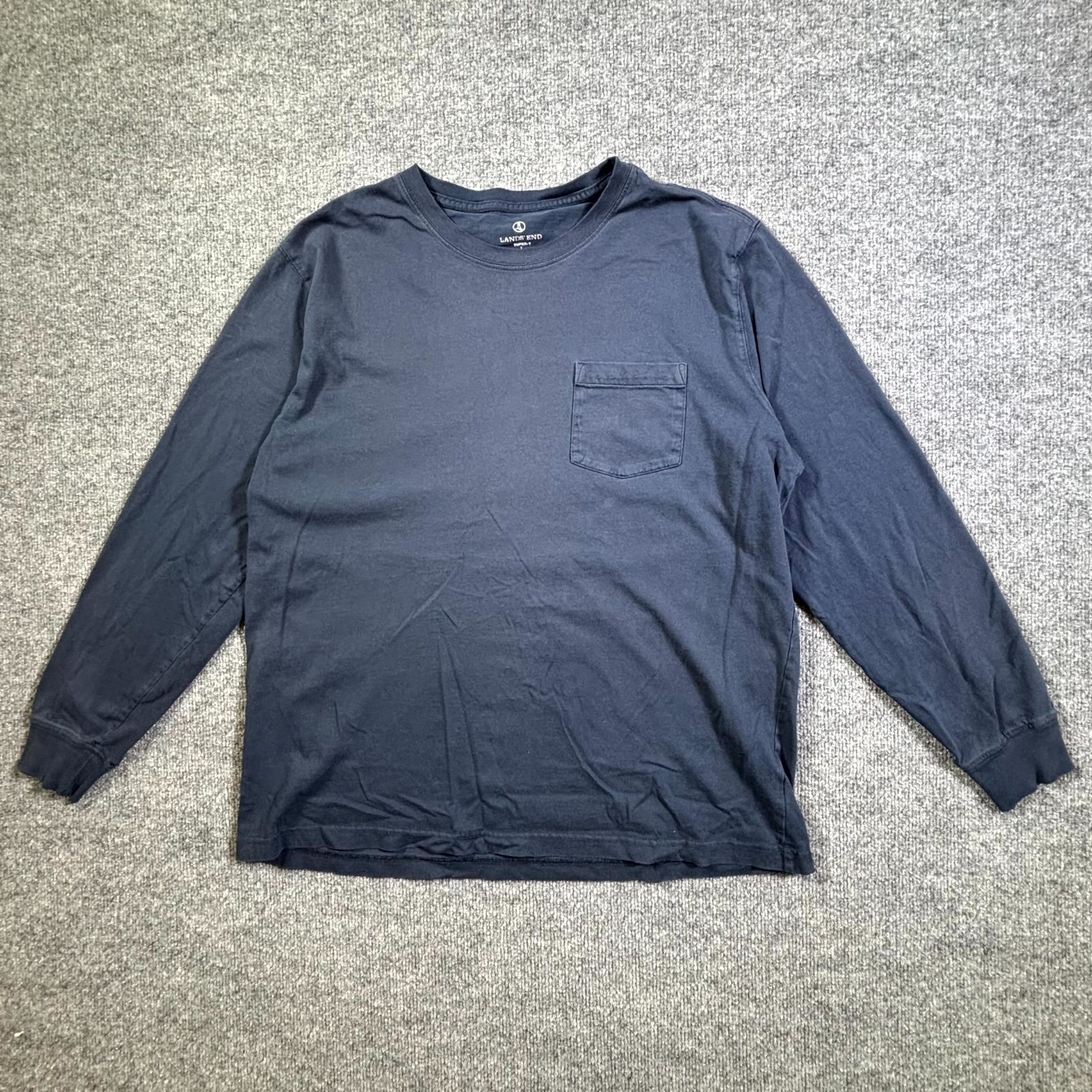 Lands&rsquo; End T-Shirt Men&rsquo;s L Blue Cotton Casual Outdoor Summer Travel Pocket-Tee