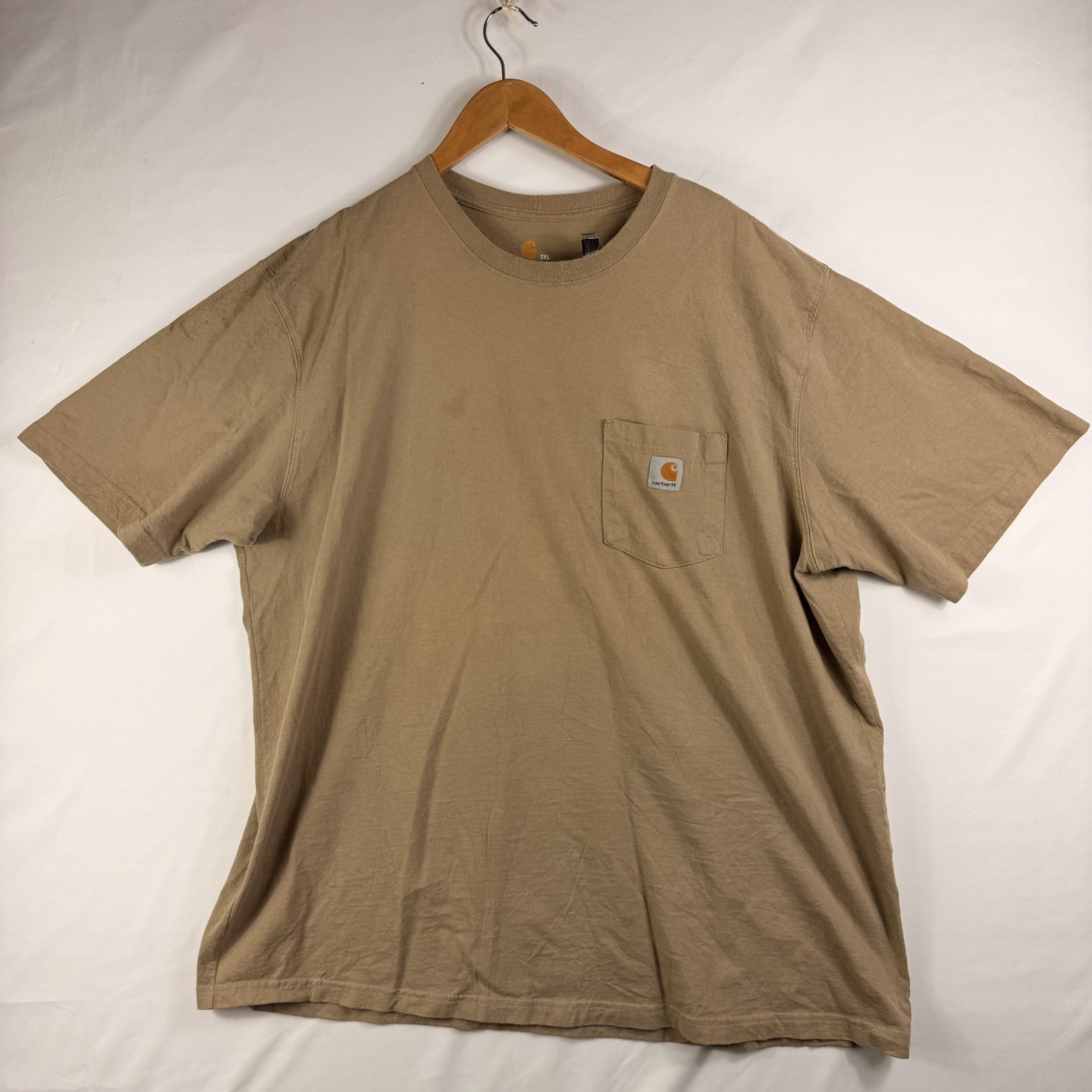 Carhartt T-Shirt Men&rsquo;s 2XL Original Fit Beige Short Sleeve Pocket Tee