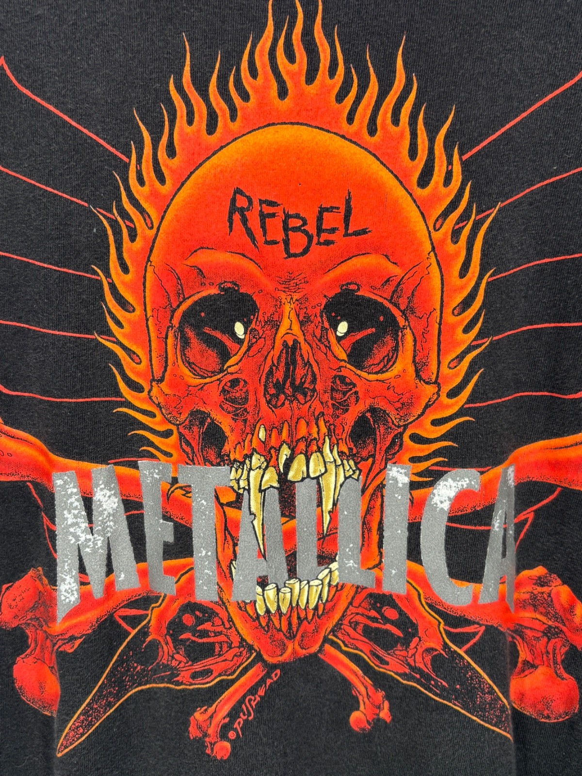 Vintage 90&rsquo;s Metallica Rebel Skull Pushead Art Tee, Size Large