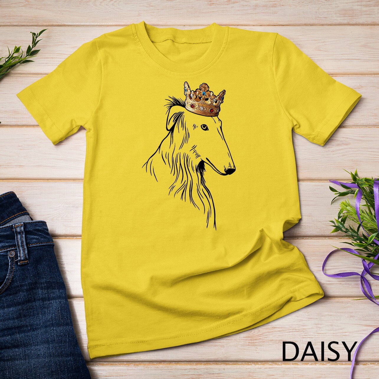 Borzoi Dog Wearing Crown Unisex T-shirt