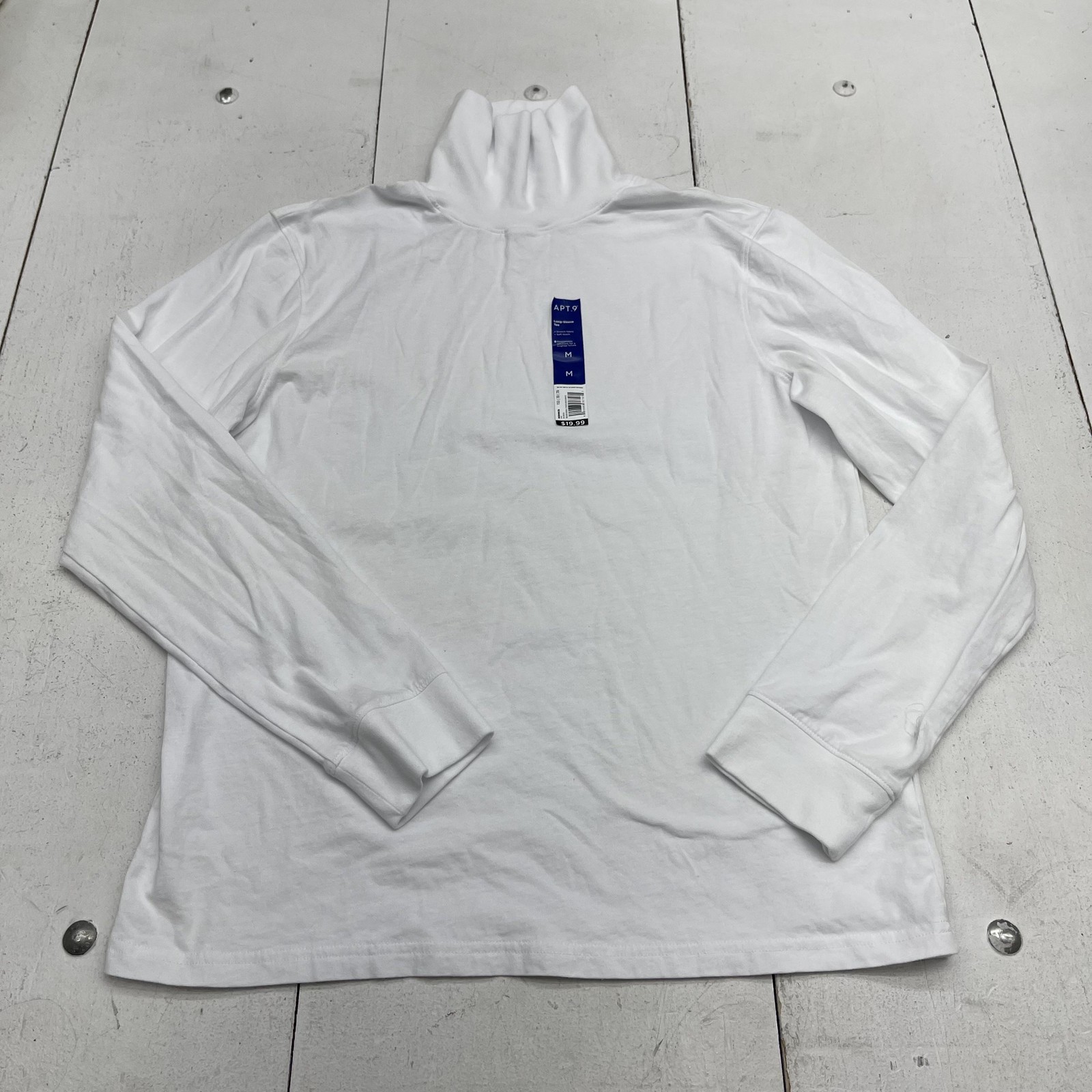APT.9 Premier Flex Shirt Mens Medium White Long Sleeve Mock Neck Stretch Tee