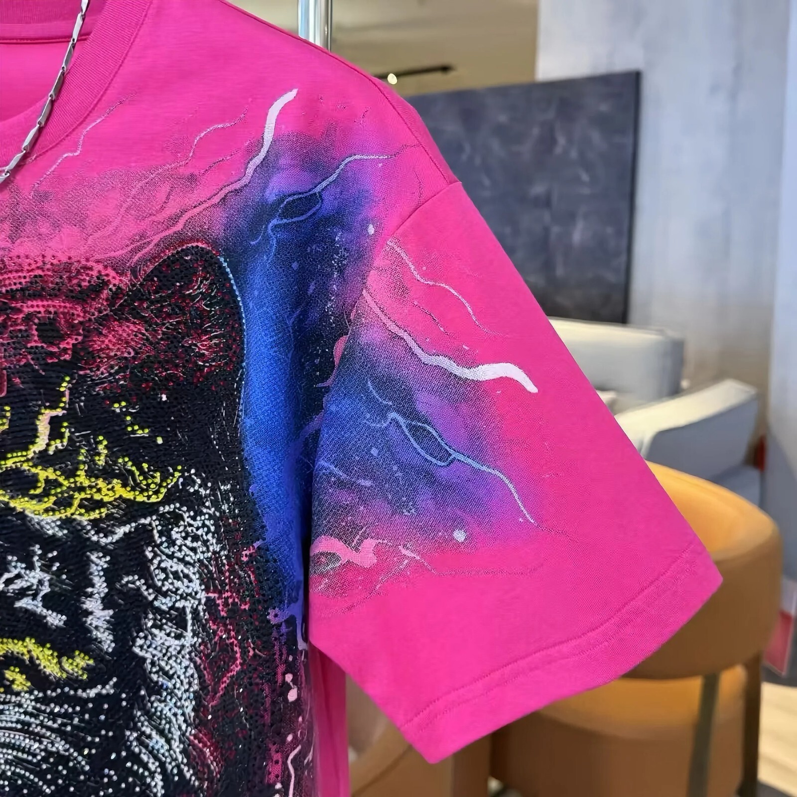 New Men Luxury Diamond Tiger Rhinestones Fashion T-Shirt High Quality 3 Colors