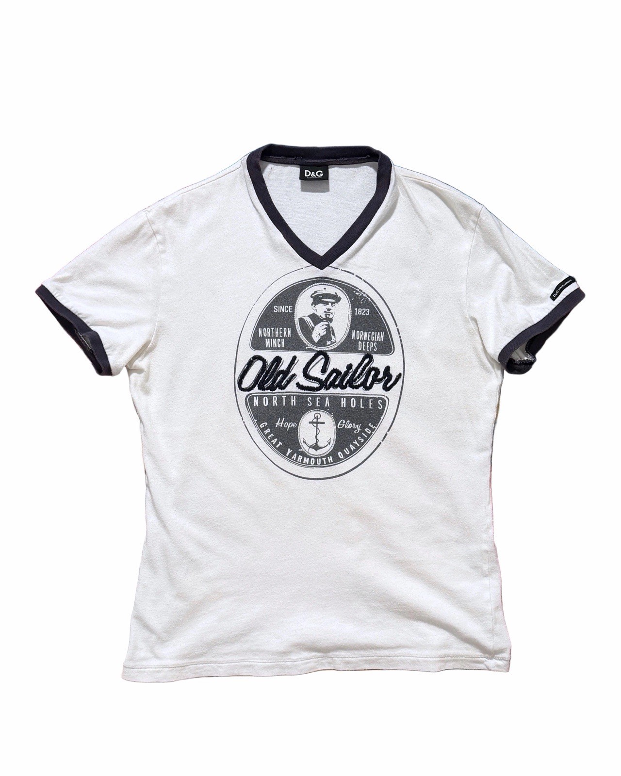 Vintage Dolce & Gabbana D&G V-Neck T-Shirt Screen Print Embroidery Sz S