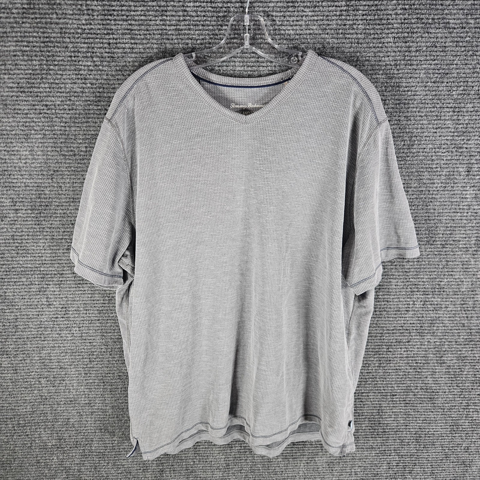 Tommy Bahama Men&rsquo;s XL V-Neck Short Sleeve Shirt Island Zone Grey Tencel Coolmax