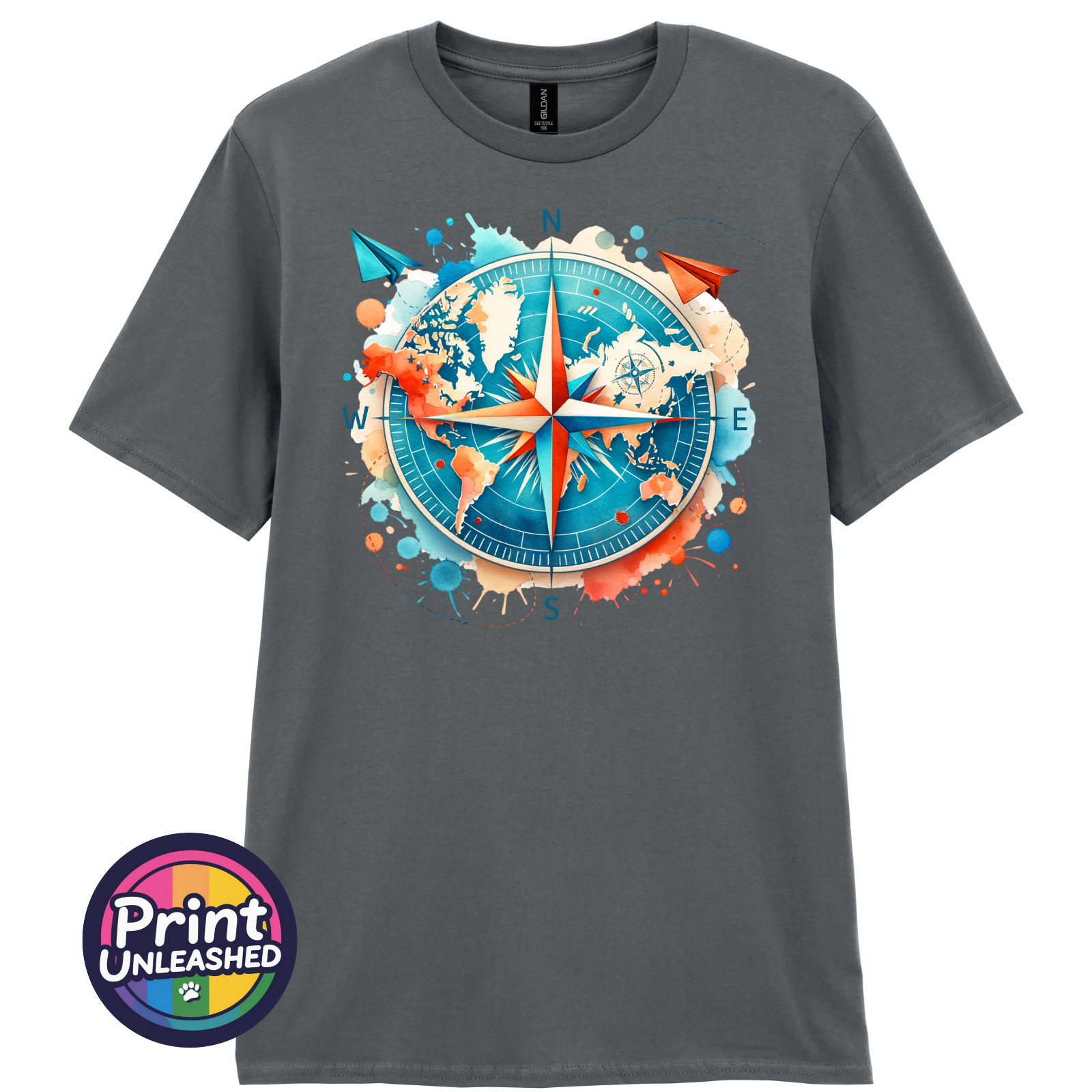 Compass World Map Graphic T-Shirt Adult Adventure Tee Unisex Travel Gift S-2XL