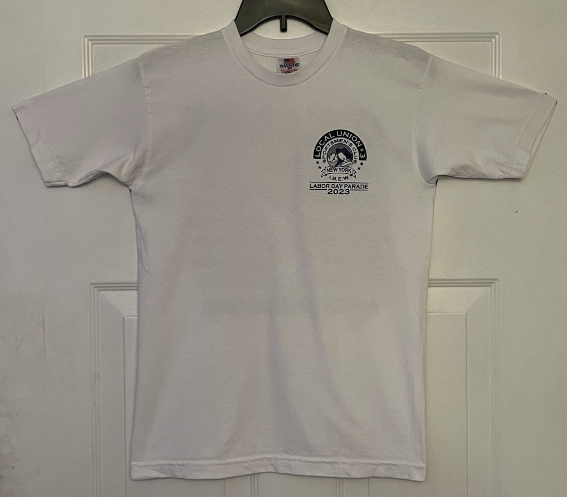 Bayside Local 3 Electrical Workers Union Double Sided White T-Shirt Size Small