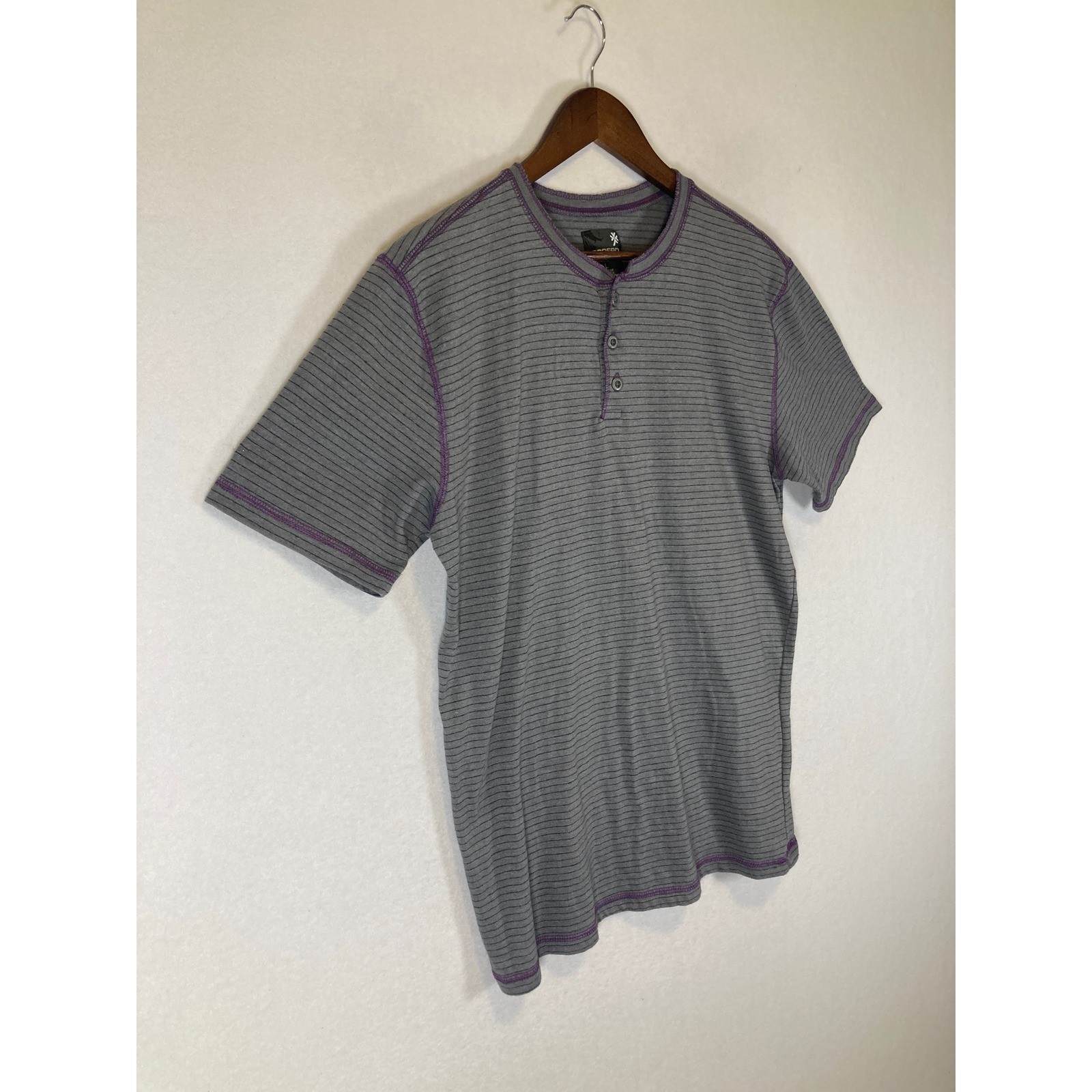 Skater Grunge Modern Culture Men Large Grey Purple Striped Contrast Henley Shirt