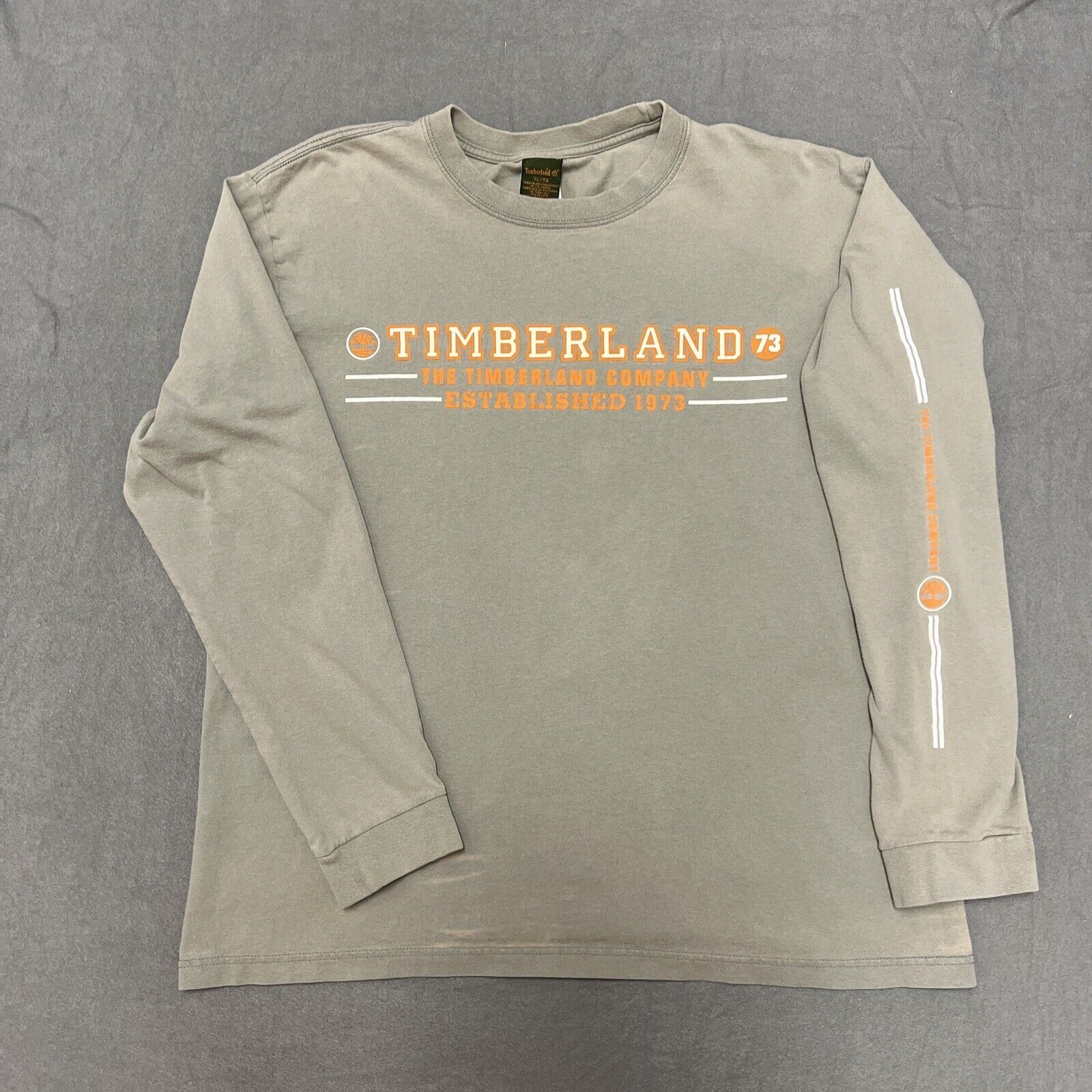 Timberland Shirt Adult Extra Large Gray Orange Spellout Crew Long Sleeve AS IS