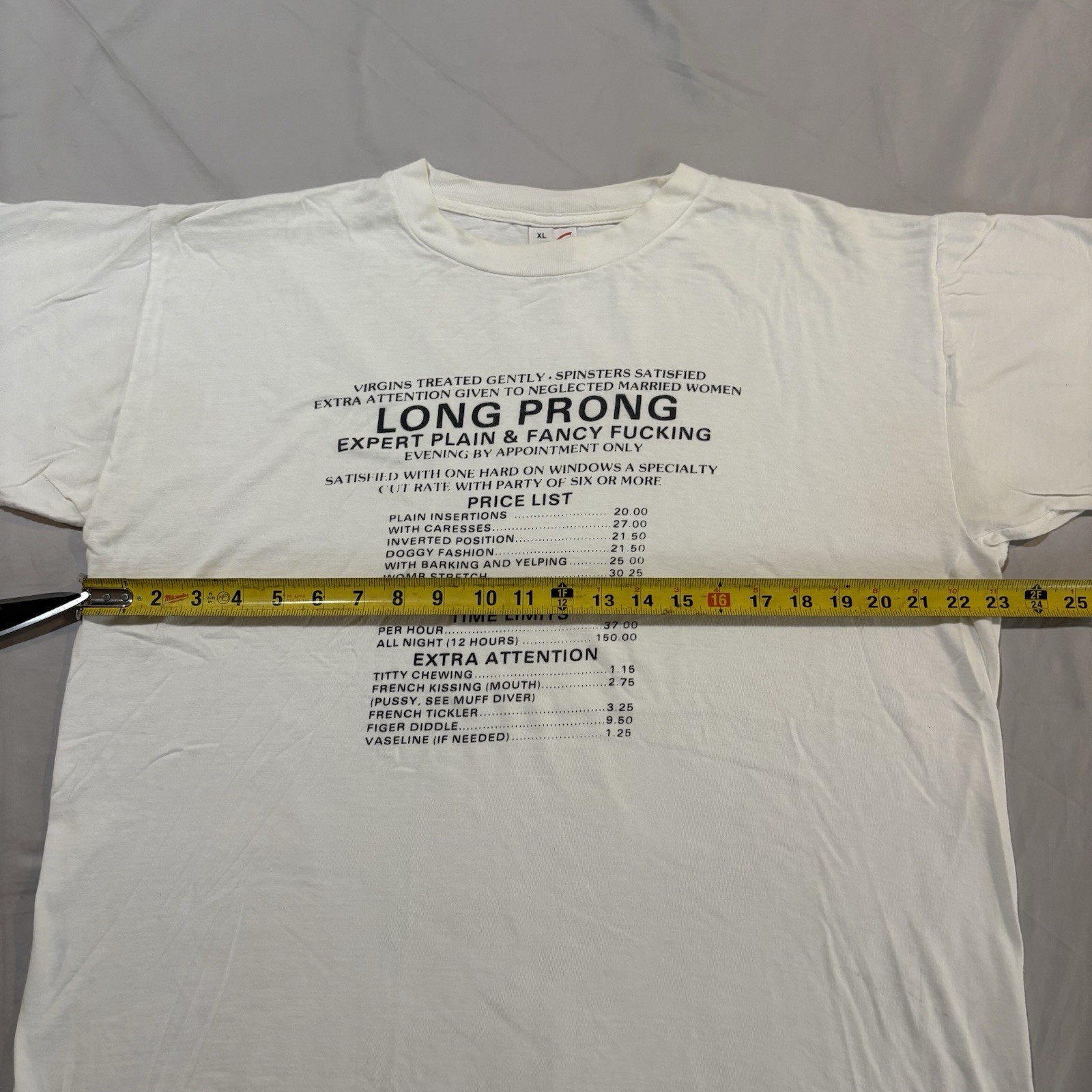 Vintage 90s Sex Humor Tee Sz XL Vulgar Long Prong Single Stitch
