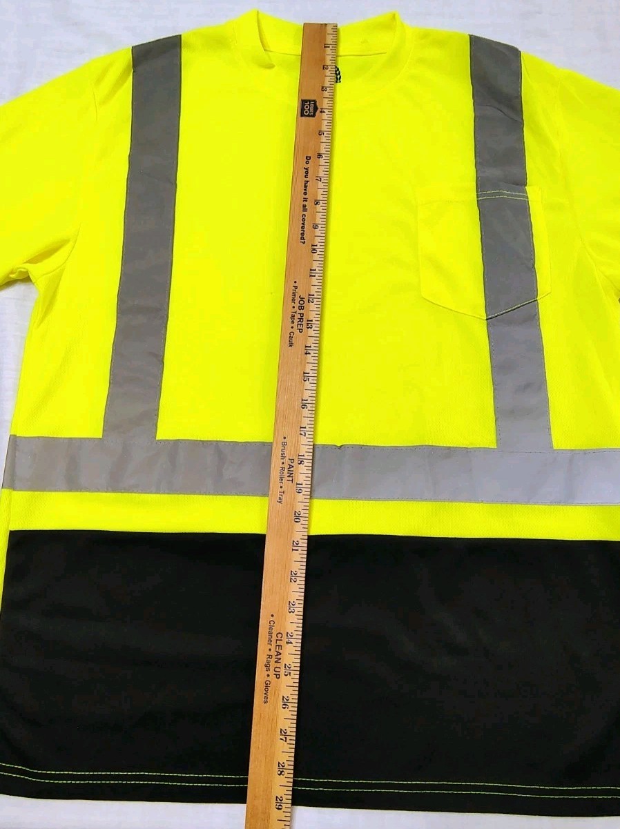 North 15 High Vis LS Safety Work T-Shirt Pocket ASNI Class 2 Yellow Black Sz L