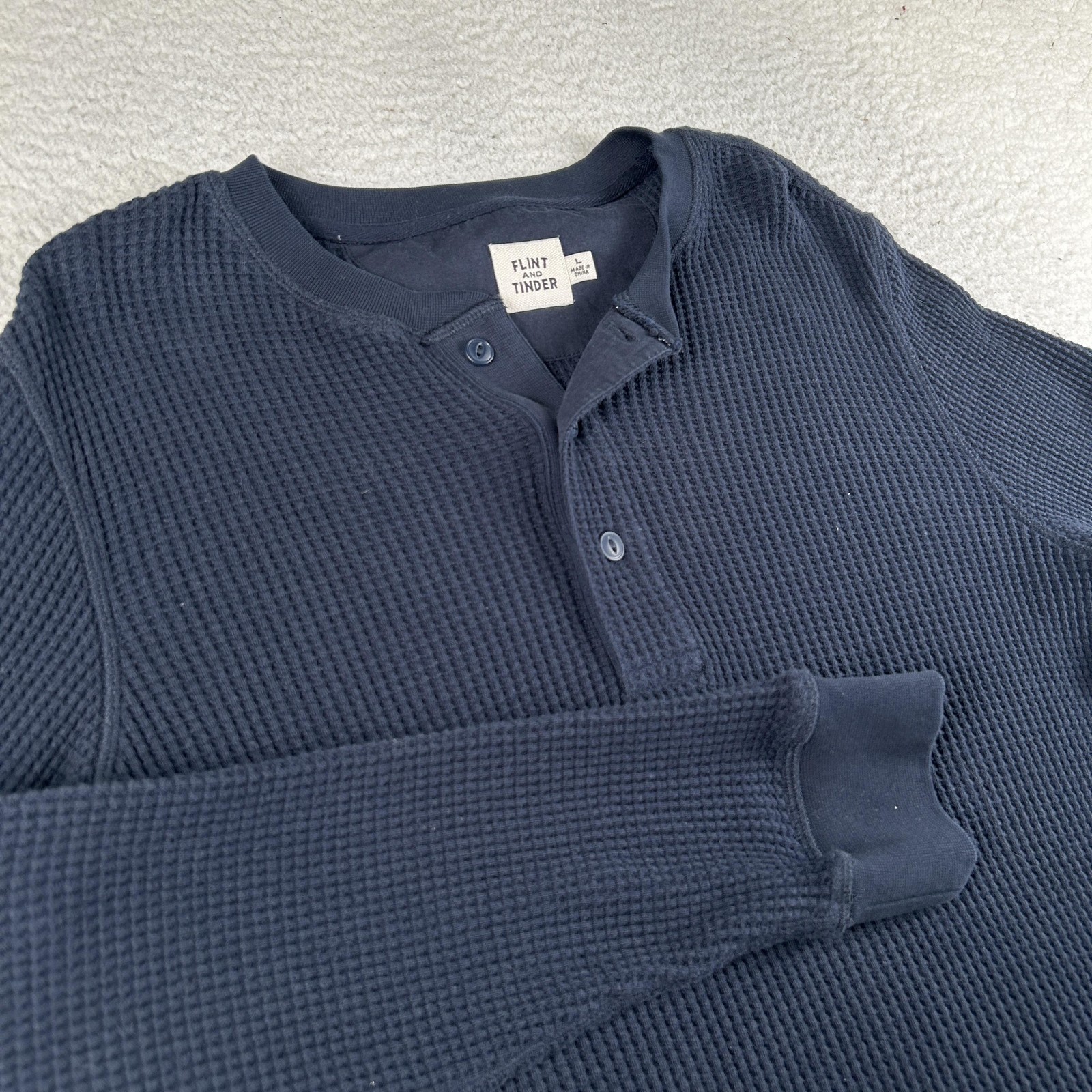 Flint And Tinder Shirt Mens Large Waffle Thermal Henley Long Sleeve Navy Blue