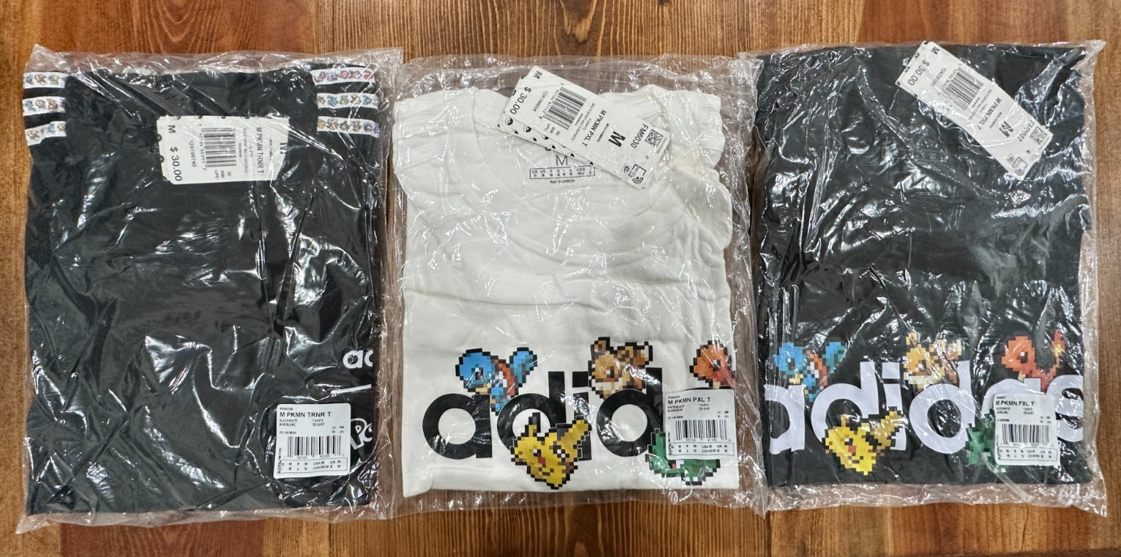 Pokémon x Adidas Pixeled T-Shirt Lot of 3 – Size Medium – Brand New