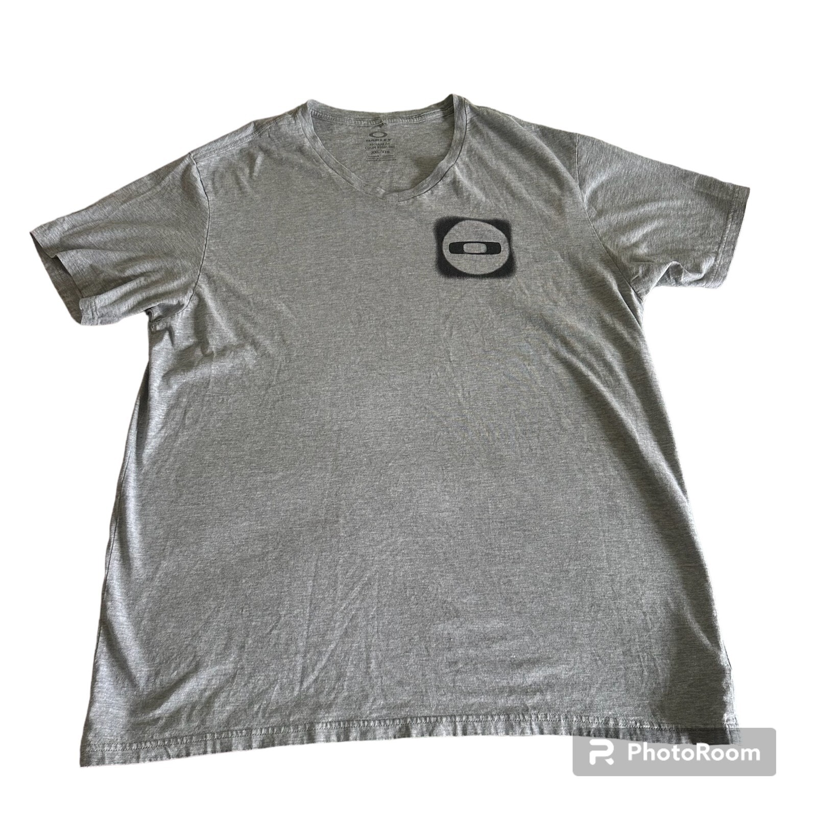 OAKLEY 2XL O Bold Ellipse Men&rsquo;s T-Shirt Gray Casual V Neck Short Sleeve Shirt