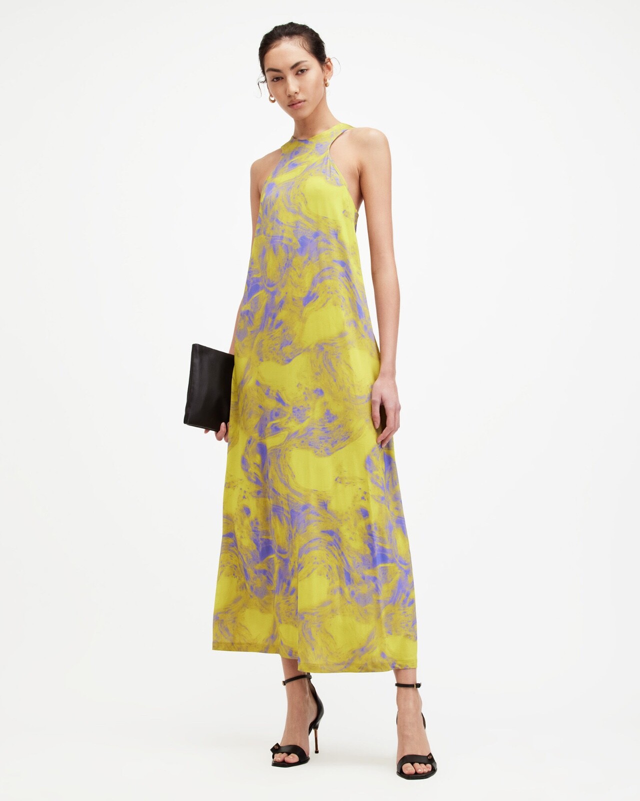 All Saints Womens Printed Maxi Dress Kura Inpiral Viscose Regular Fit Stretch