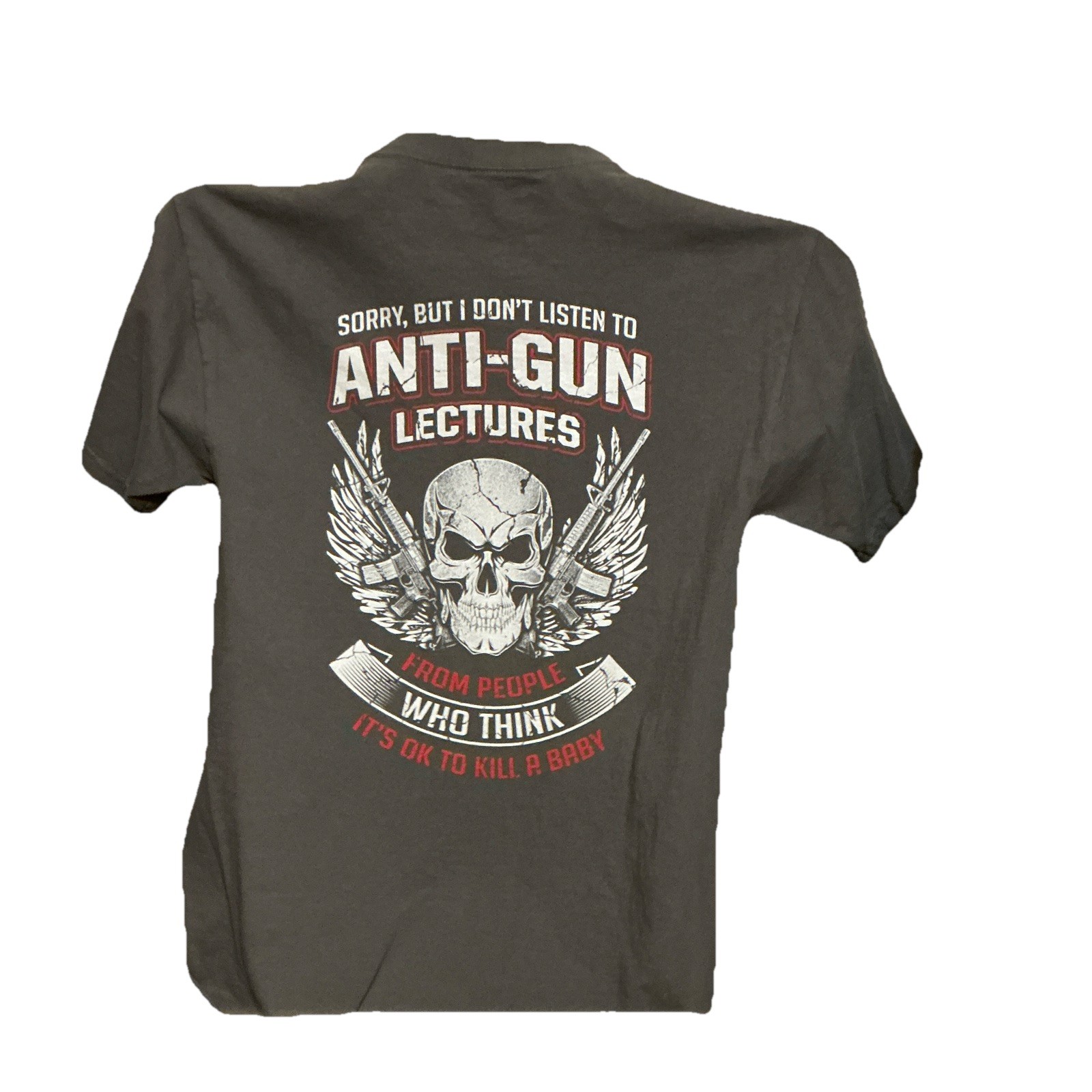 Gray Graphic Print Skull Guns Crew Neck Short Sleeve Cotton T-Shirt Men&rsquo;s M