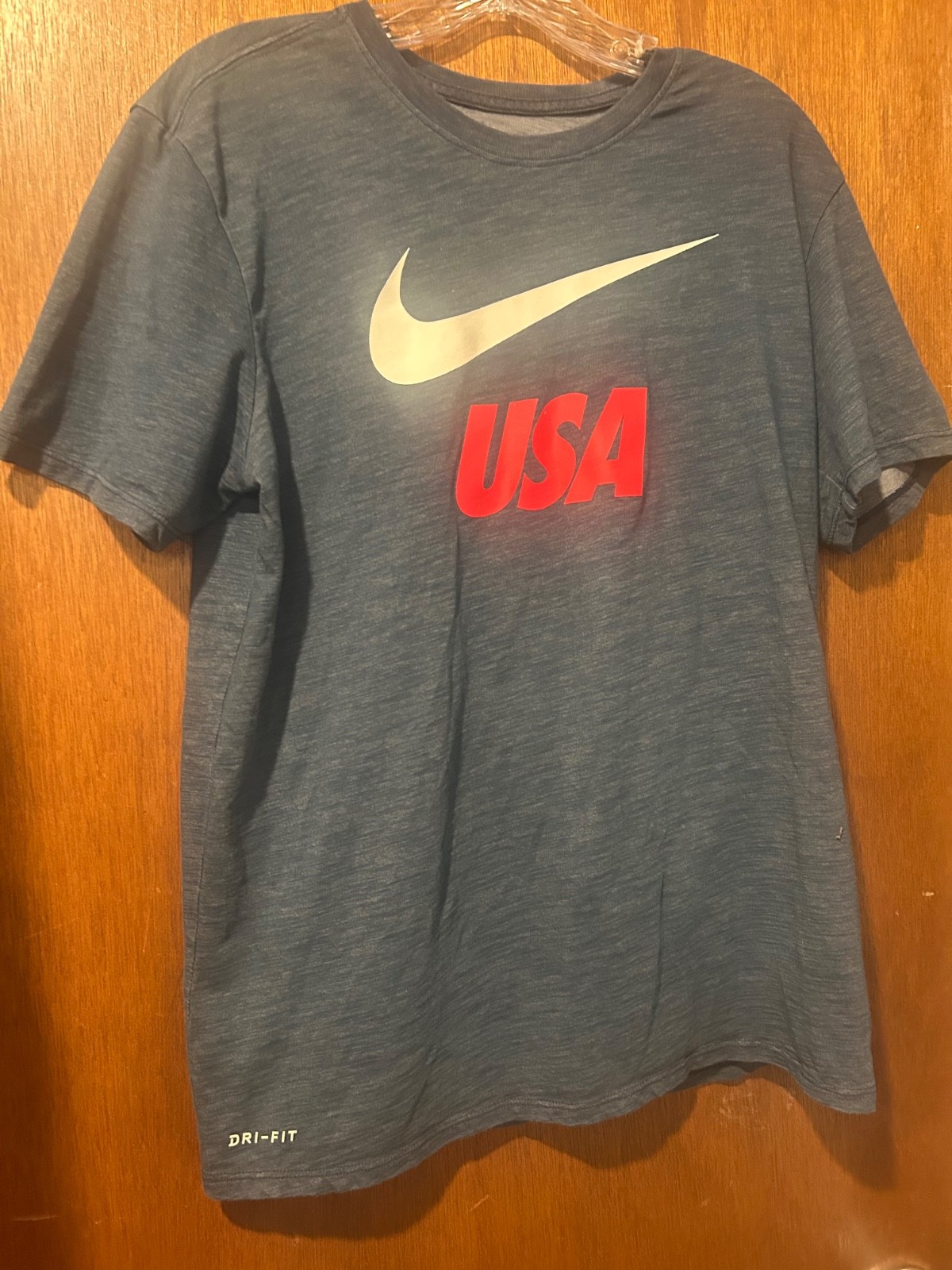 Nike Dri-FIT USA Logo T-Shirt Men M blue Jersey Cotton blend Crew football