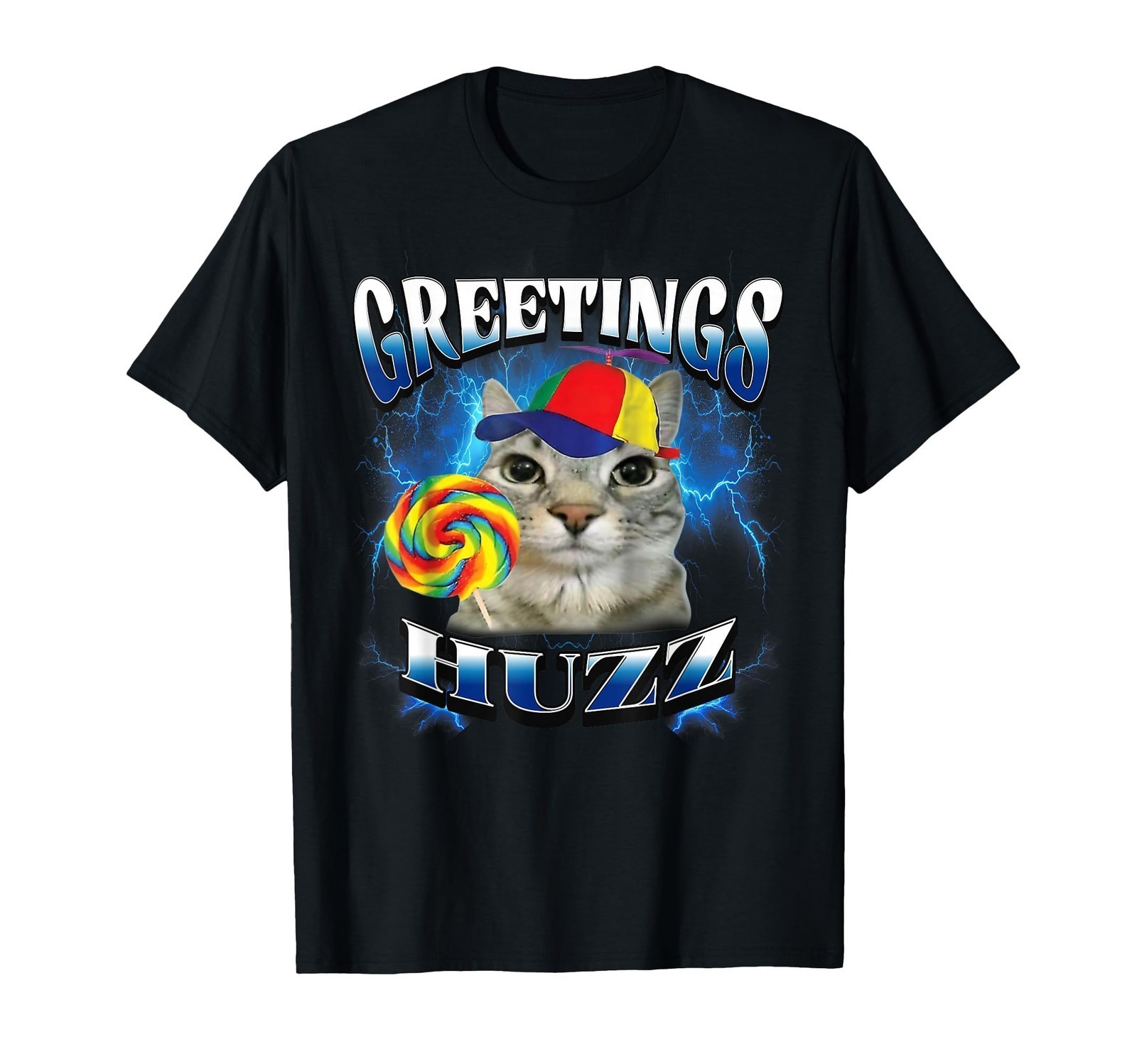 Greetings Huzz Funny Lollipop Cat Meme T-Shirt