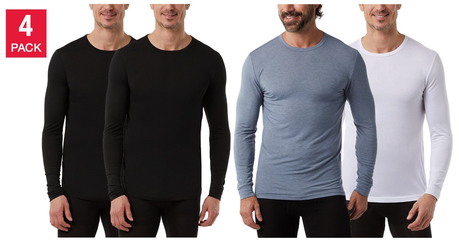 32 Degrees Men&rsquo;s Heat Long Sleeve Crew Neck Tee, 4-Pack, Size L