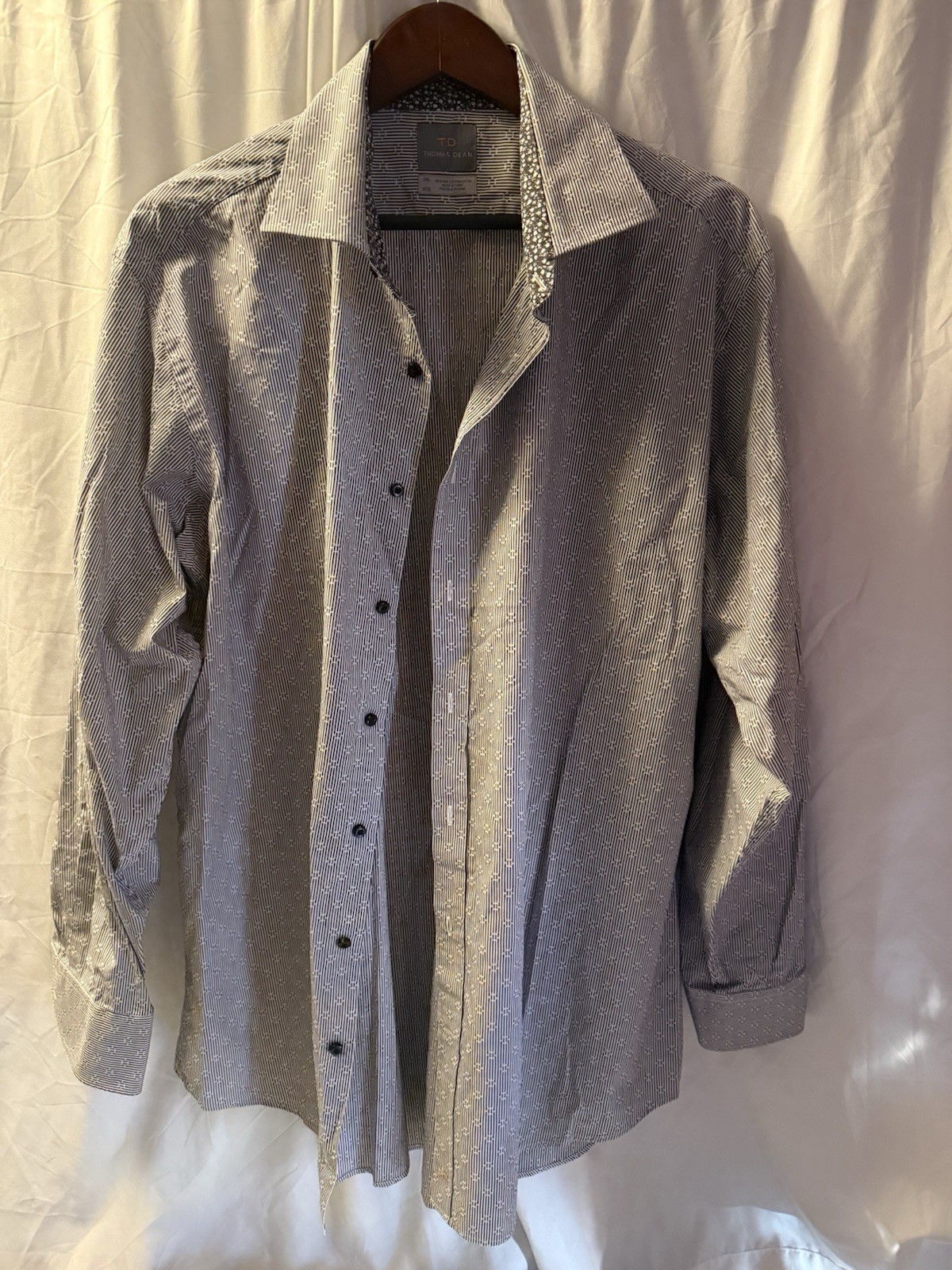 Thomas Dean colorful striped button up shirt Men 3XL Contrast Collar Cuffs