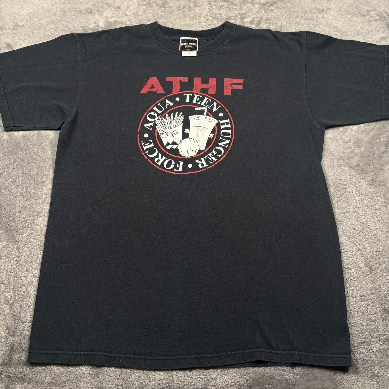 Vintage 90s Adult Swim Aqua Teen Hunger Force T-Shirt Mens Large Black Graphic