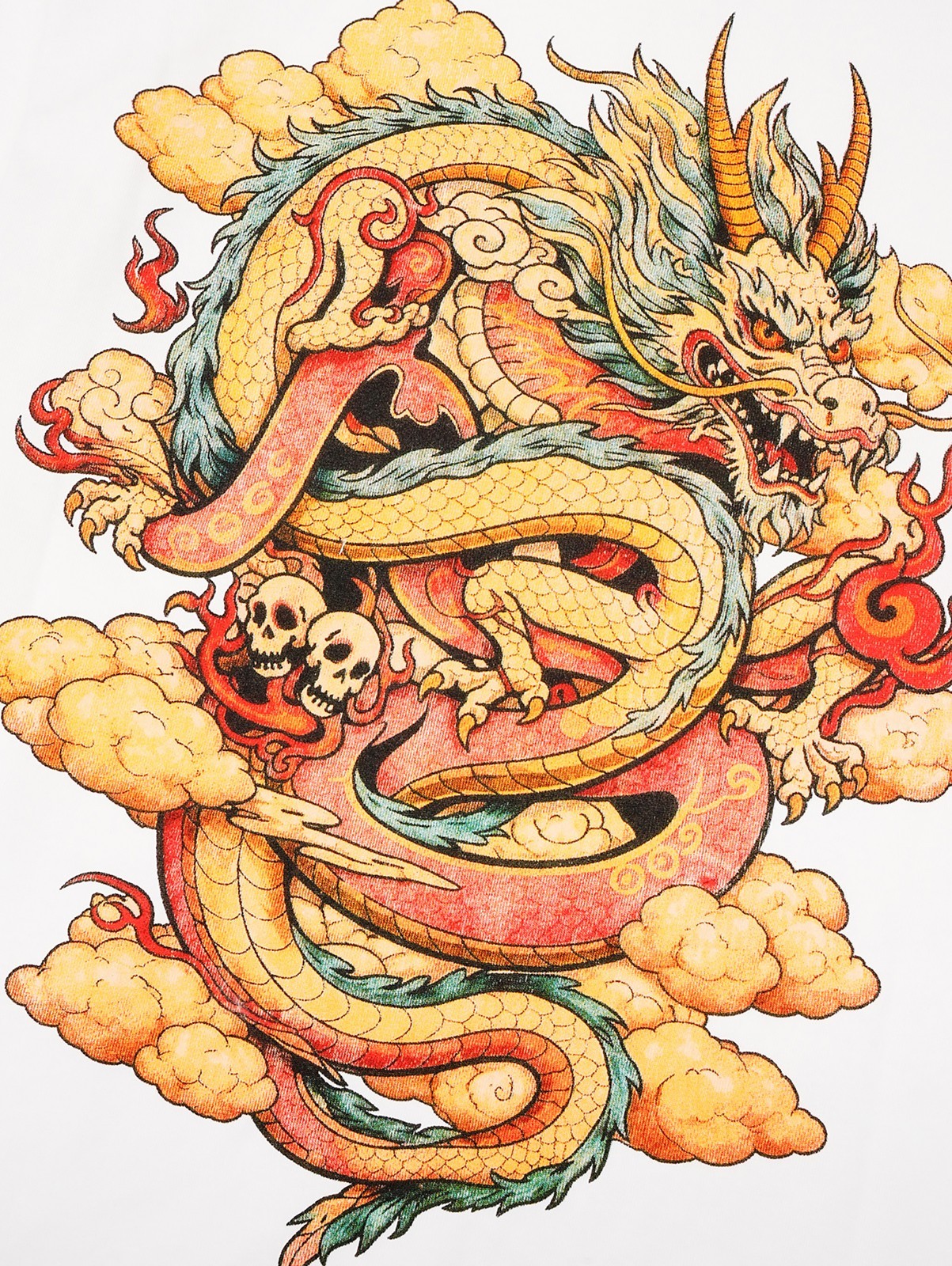Niepce Japanese Streetwear T-shirt Golden Dragon Print Graphic Tee for Men