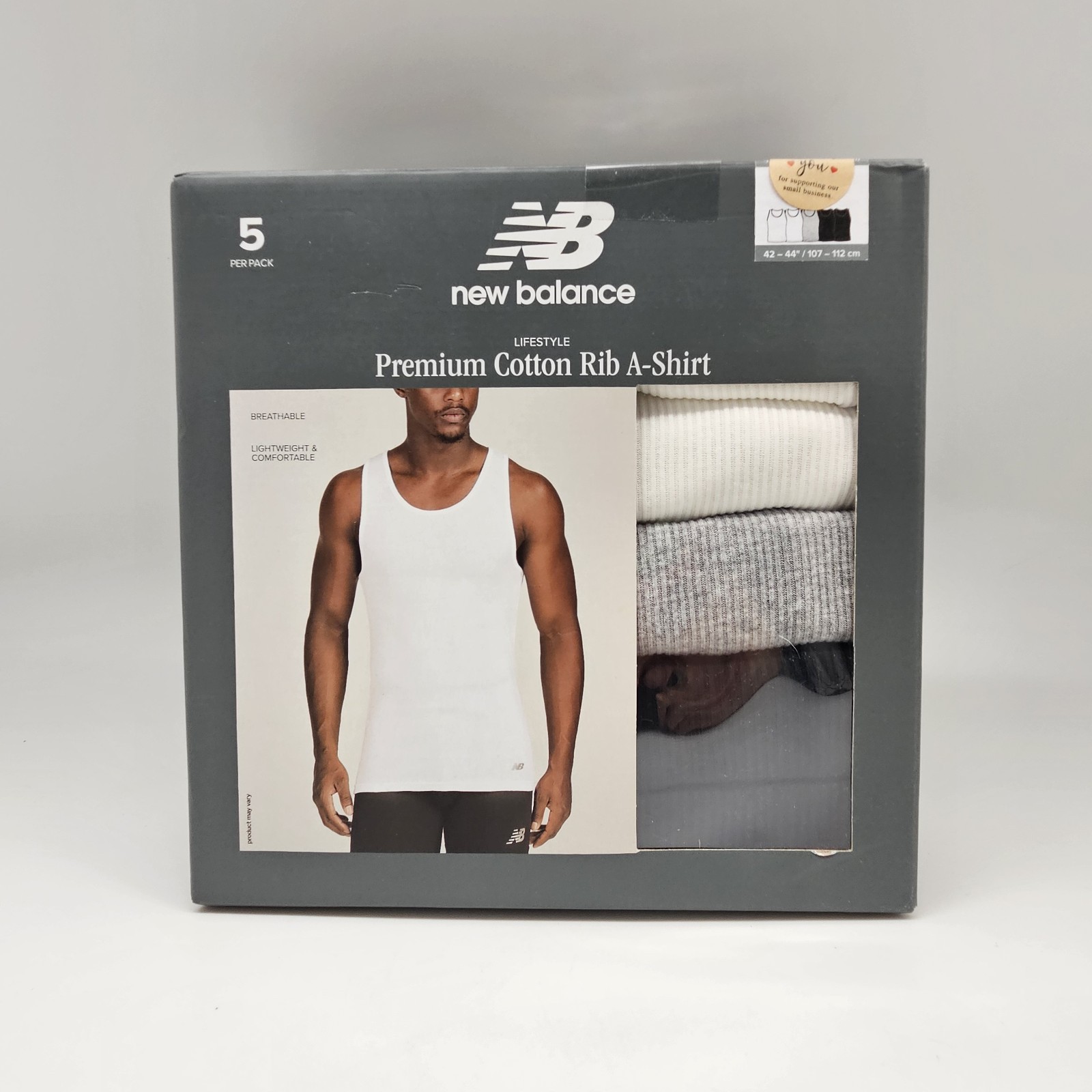 NEW BALANCE 5 Pack Men&rsquo;s M L Logo Cotton Ribbed Tank Tops White Black Gray