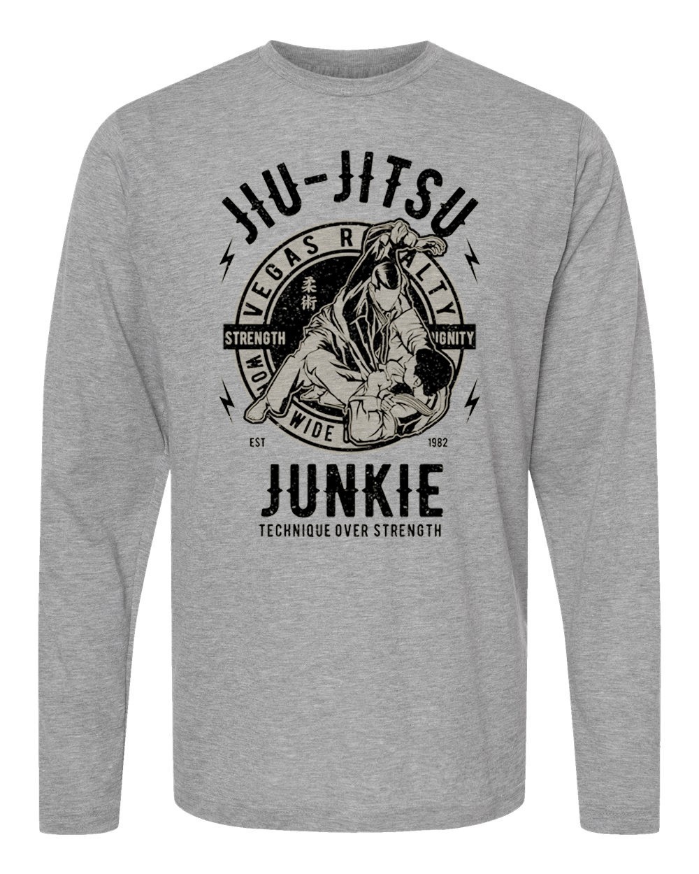 Jiu Jitsu Junkie Unisex Longsleeve Polyester Cotton T-Shirt Gray Vegas Royalty