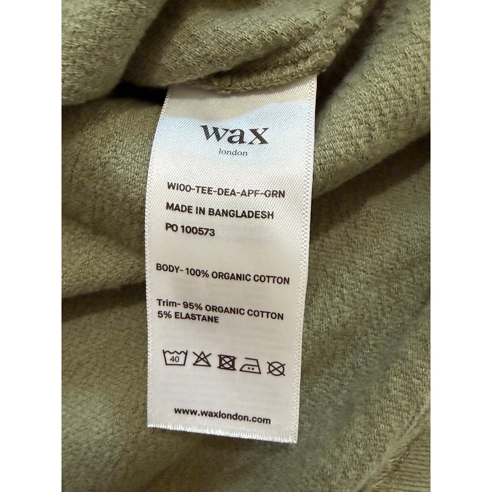 Wax London Dean T-Shirt Mens XL Olive Green Organic Cotton Crewneck Boxy