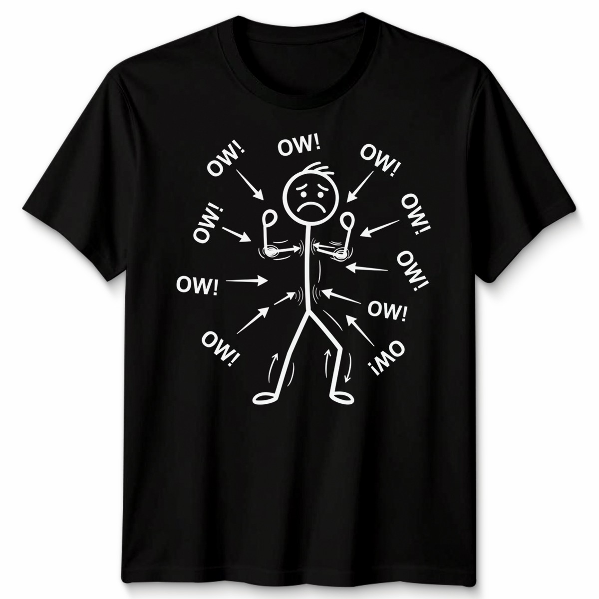 Ow Unisex T Shirts Stick Character Humor Chronic Pain Awareness Tee