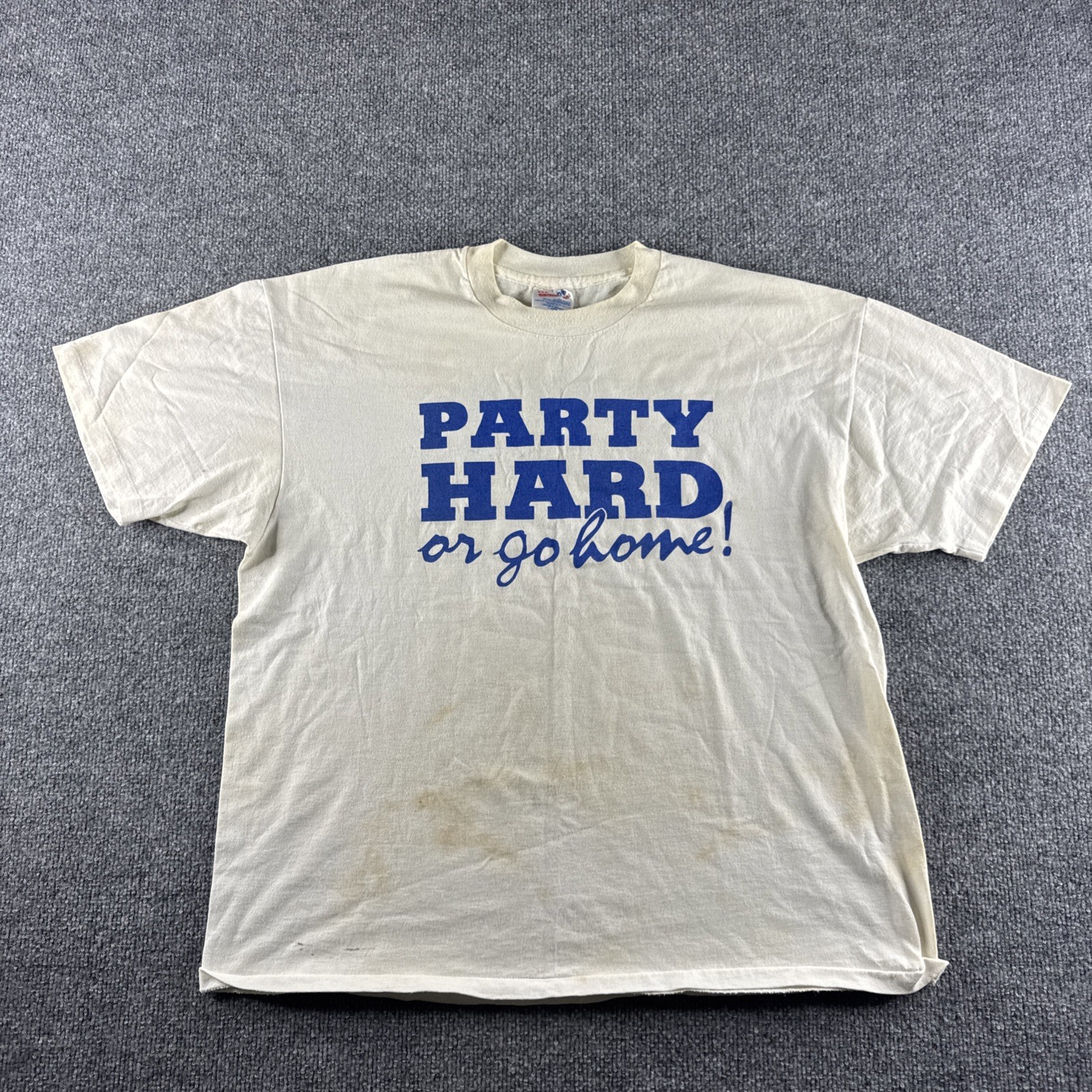 VINTAGE Party Hard Or Go Home Shirt Mens XL Club Lounge Bar White Funny 90s