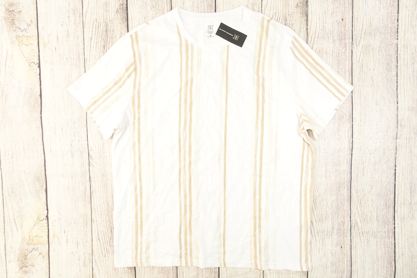 INC INTERNATIONAL CONCEPTS STRIPED SAND BEIGE WHITE XL TEE TSHIRT MENS NWT NEW