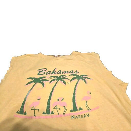 Vintage Bahamas Nassaa Sleveless TShirt Yellow with Green/Pink Logo- singled…