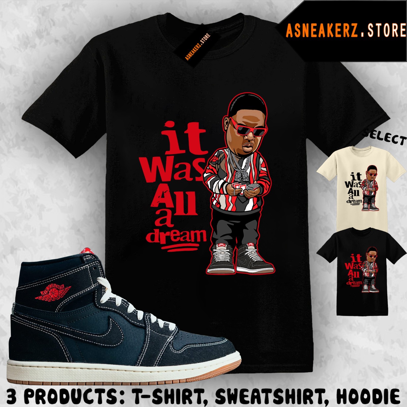 Shirt Matching AJ 1 High OG Flight Club Match Sneaker Sneakerhead Biggie T-Shirt