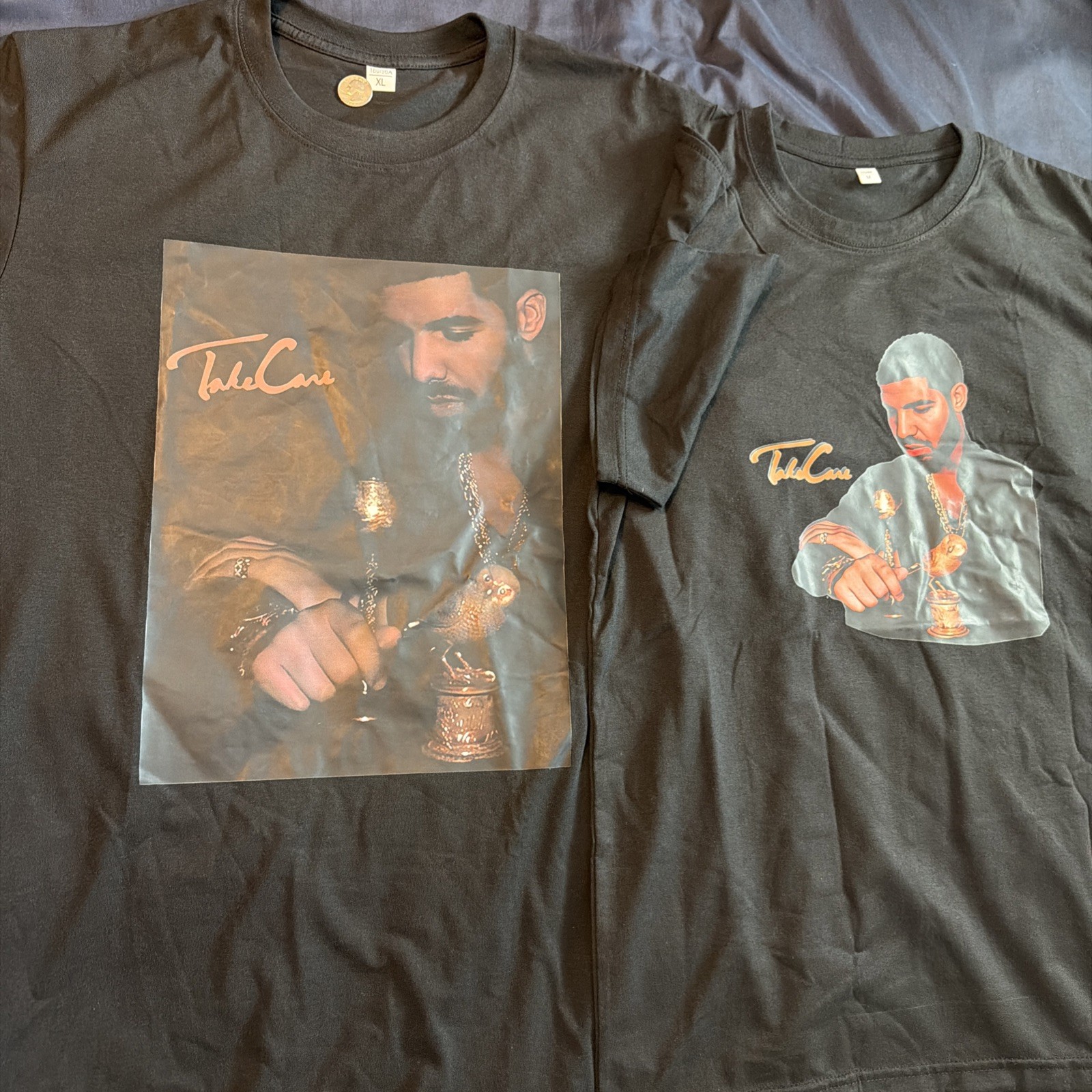 Drake Take Care Album Cover T Shirt (2) Bundle Lot Black Mens Size Medium And XL