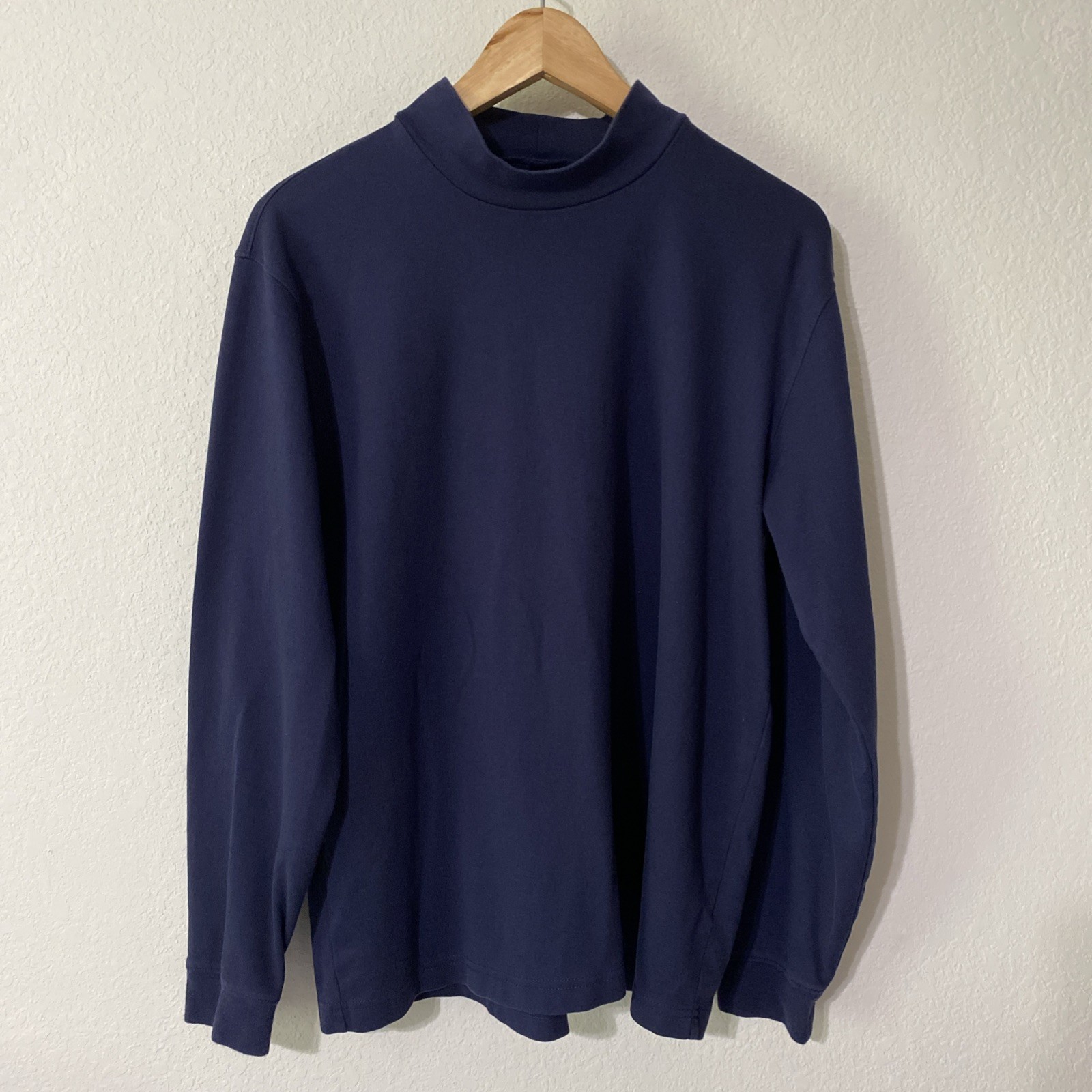 Eddie Bauer Navy Blue Mock Neck T Shirt Men’s L Casual Classic Cotton Layers