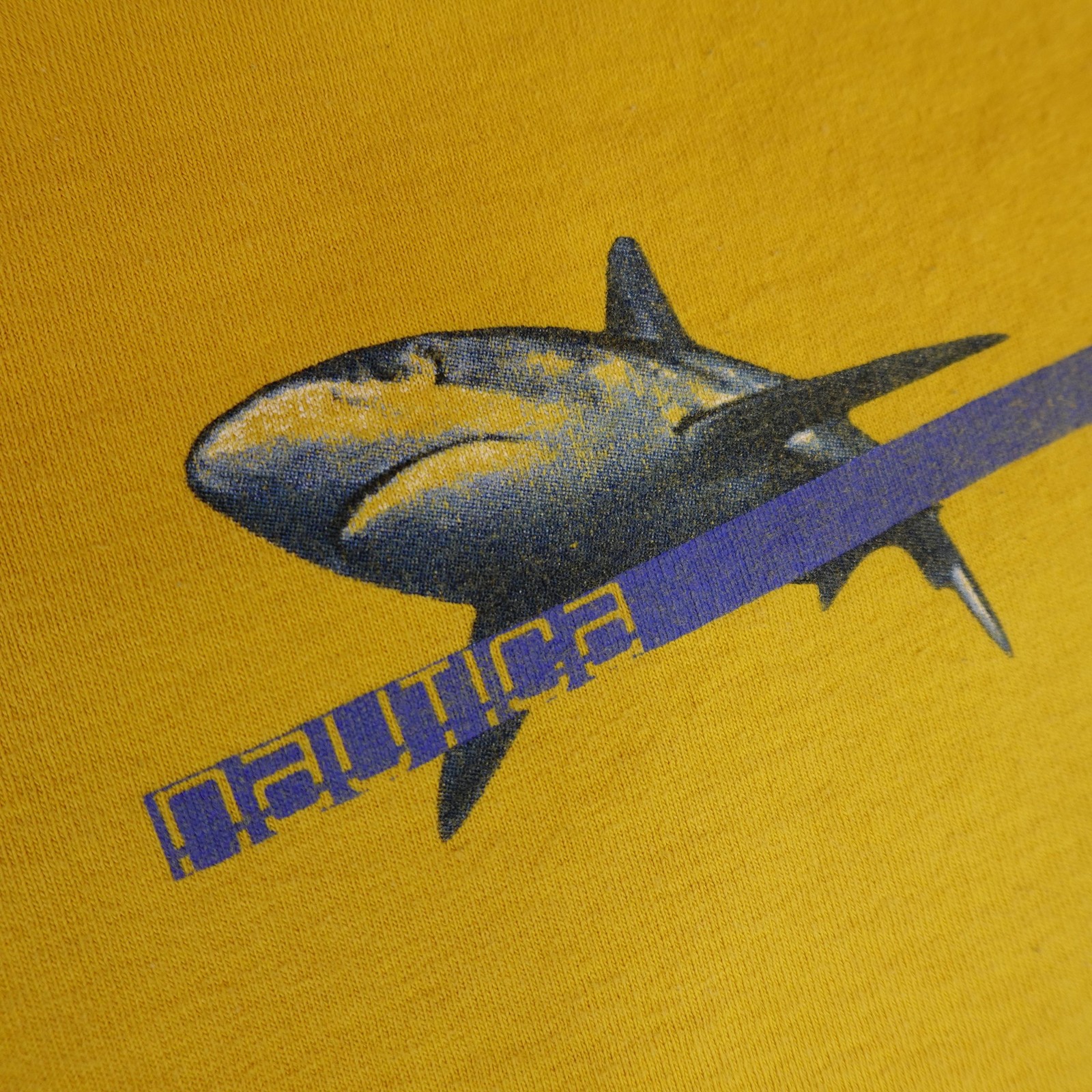 Vintage Nautica Shirt Mens XL Yellow Shark Week H2000 Graphic Tee Made USA Y2K