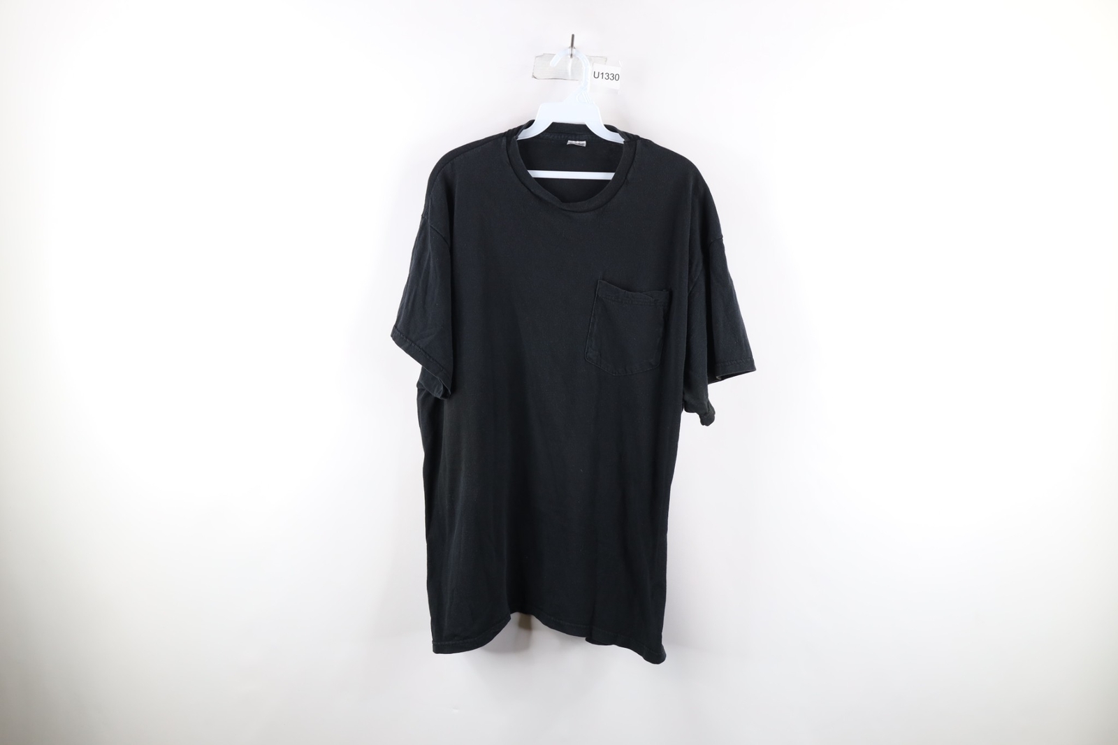 Vintage 90s Streetwear Mens XL Distressed Blank Pocket T-Shirt Black Cotton